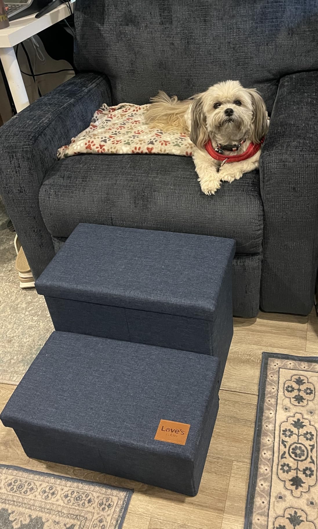 Love's cabin Dog Stairs for High Bed 18 H, Foldable Pet Stairs for Small Medium or Large Dogs Puppy with Storage for Bed or Couch, Cat Dog Steps Ramp with Zip up to 200 lbs, Solid Grey, 3 Steps customer photo 2
