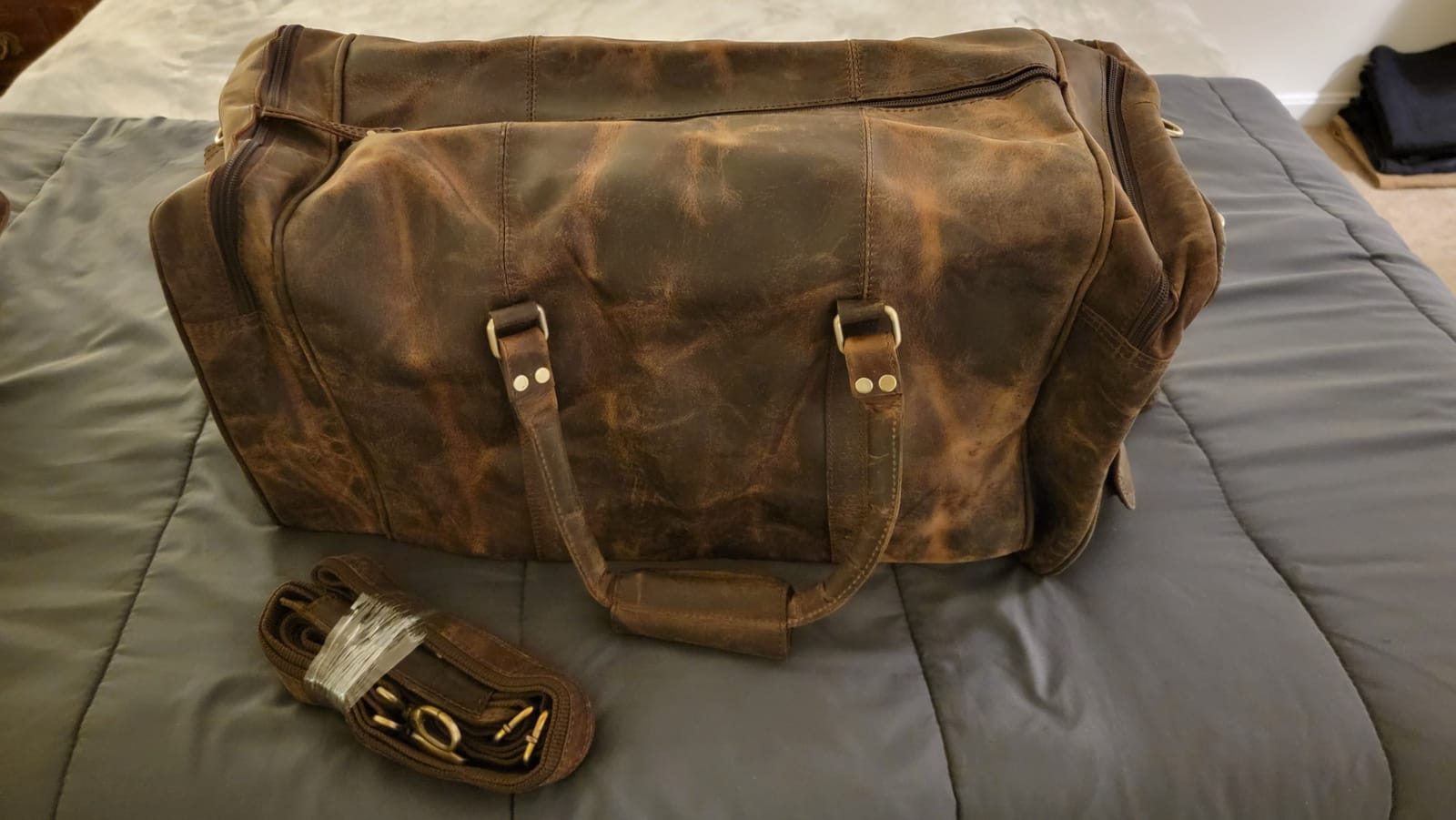 Large duffel bags for men holdall leather travel bag overnight gym sports weekend bag customer photo 1