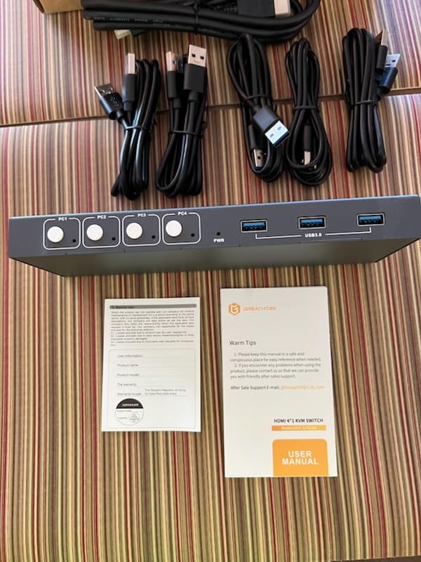 USB3.0 KVM Switch HDMI 4K@60Hz for 4 Computers Share 1 Monitor, KVM Switch 4 Port with 3 USB 3.0 Ports Share Keyboard Mouse, Support Button Switch, Plug and Play customer photo 1