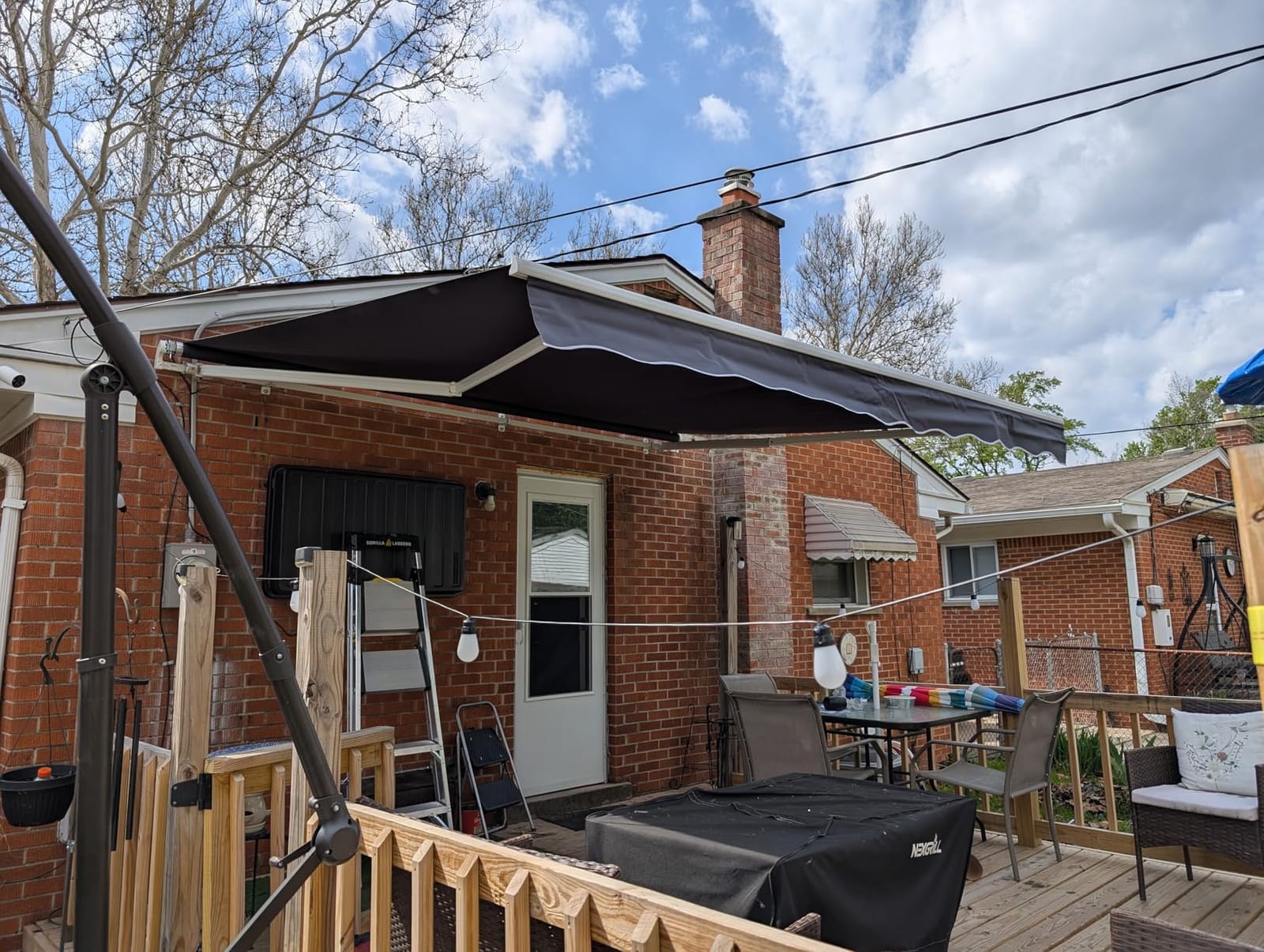 Outsunny 12' x 10' Electric Awning Retractable UV Protection Black | UV Protection, Shelter, Remote Controller, Manual Crank Handle, for Deck, Balcony, Yard customer photo 1