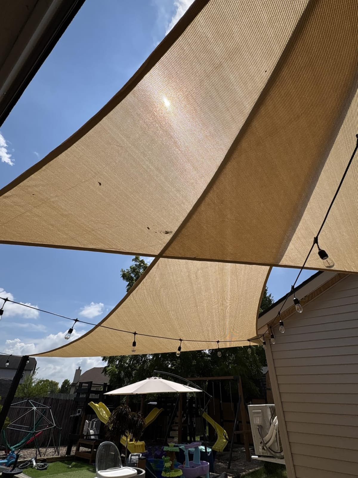 Amgo 16' x 16' x 22.6' Beige Triangle Sun Shade Sail for Patio | HDPE Water & Air Permeable Fabric, 95% UV Block customer photo 1