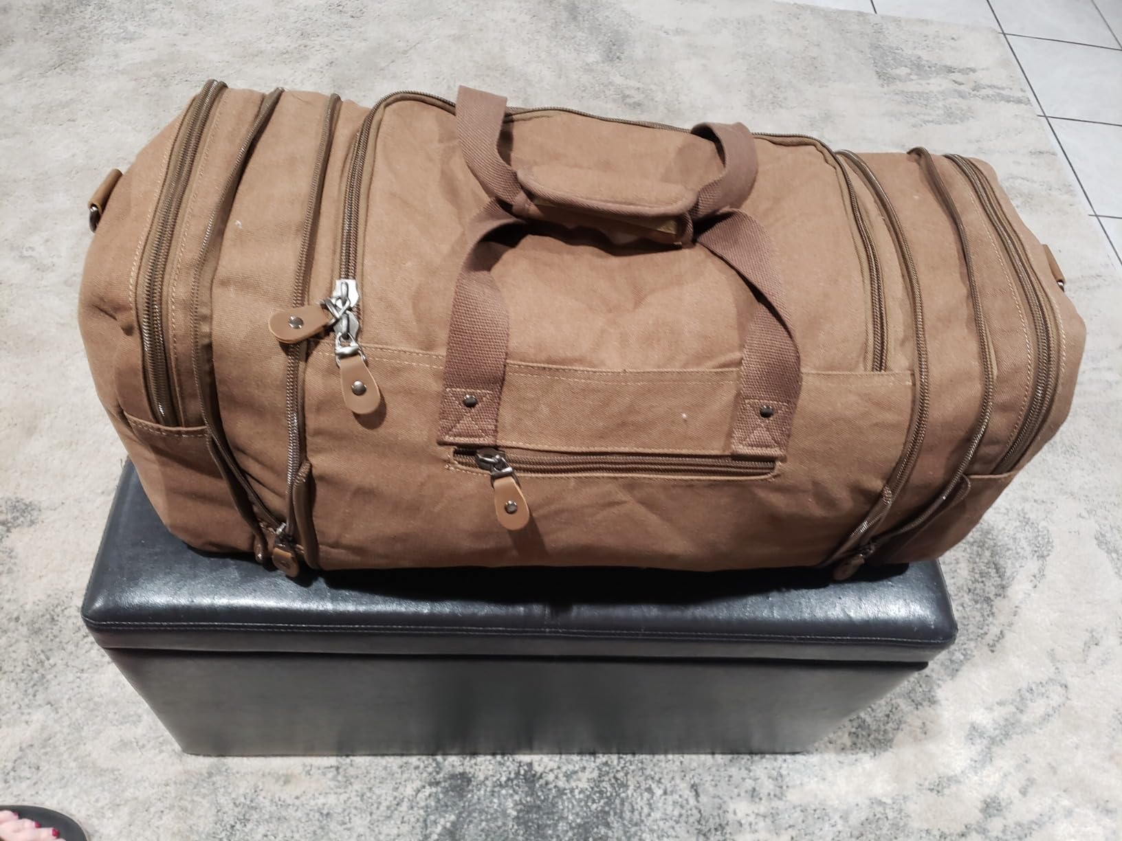 Gonex Canvas Duffle Bag for Travel 60L Expandable Duffel Weekend Overnight Bag men (Dark Gray) customer photo 2