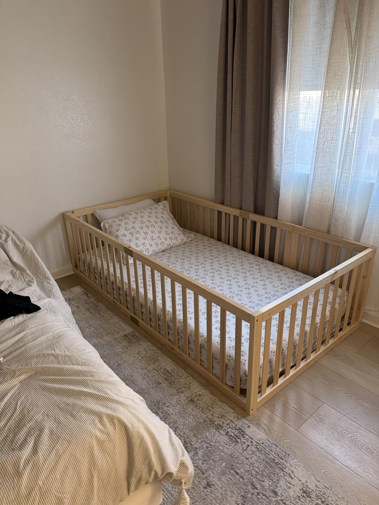 Tatub Twin Montessori Floor Bed with High Rails, Solid Wood Montessori Bed Frame for Kids, Door Can Install Left and Right, Twin-Nature customer photo 1