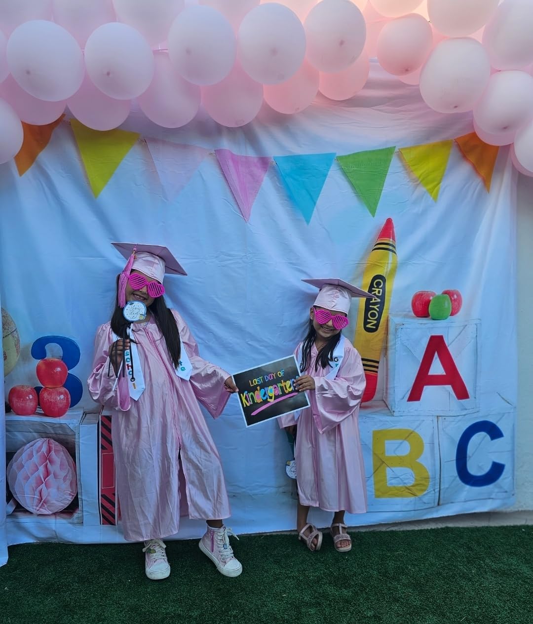Kate Back to School Photo Backdrop ABC Blocks, 7x5ft | ABC blocks, crayons, colorful banner, first day school photo background, classroom party decor customer photo 1