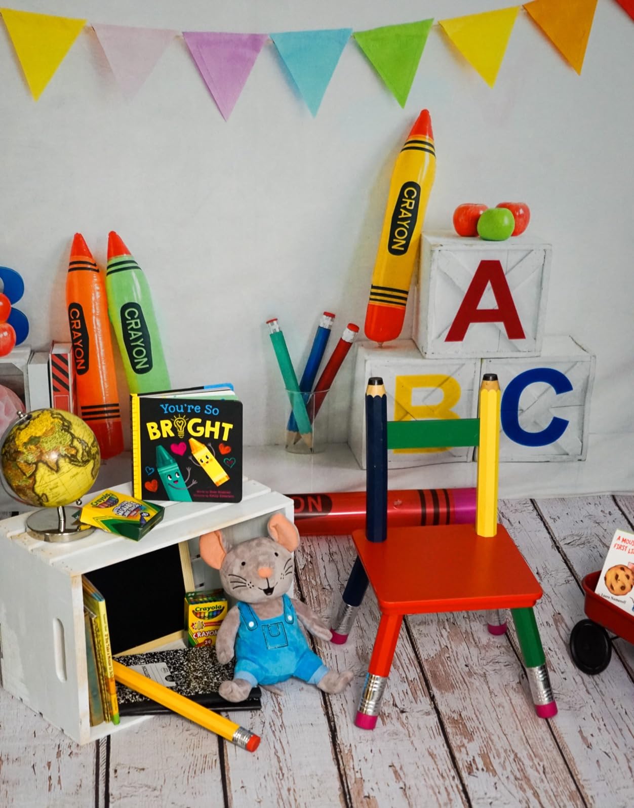 Kate Back to School Photo Backdrop ABC Blocks, 7x5ft | ABC blocks, crayons, colorful banner, first day school photo background, classroom party decor customer photo 2