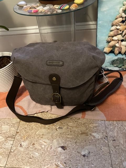 BAGSMART Camera Bag, SLR DSLR Canvas Crossbody Camera Case, Compact Camera Shoulder Bag with Rain Cover for Women and Men, Ivory White customer photo 1