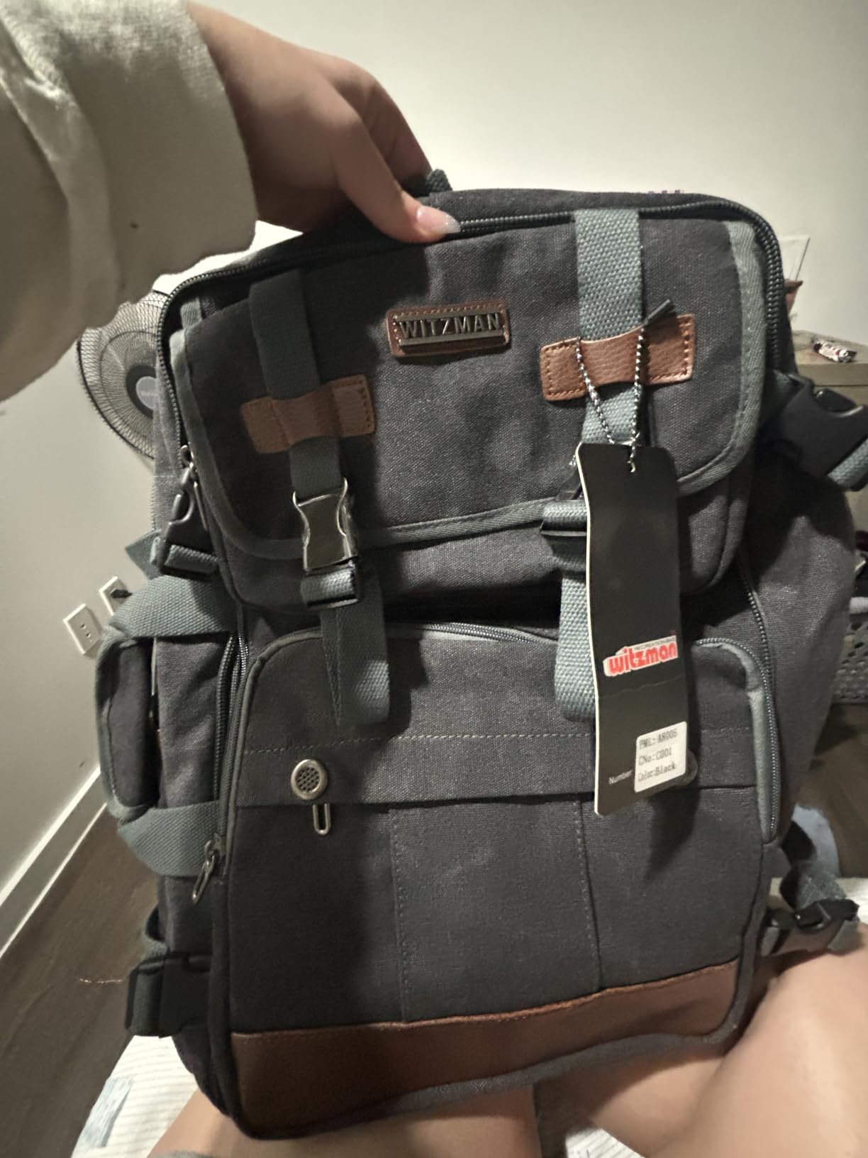 WITZMAN Canvas Travel Backpack for Men Large Laptop Backpack Fits 16 Inch | Expandable 35L to 45L, Carry-on Airline Approved Convertible Shoulder Rucksack, For Vacation, Overnight Trip, A6617 Brown customer photo 2
