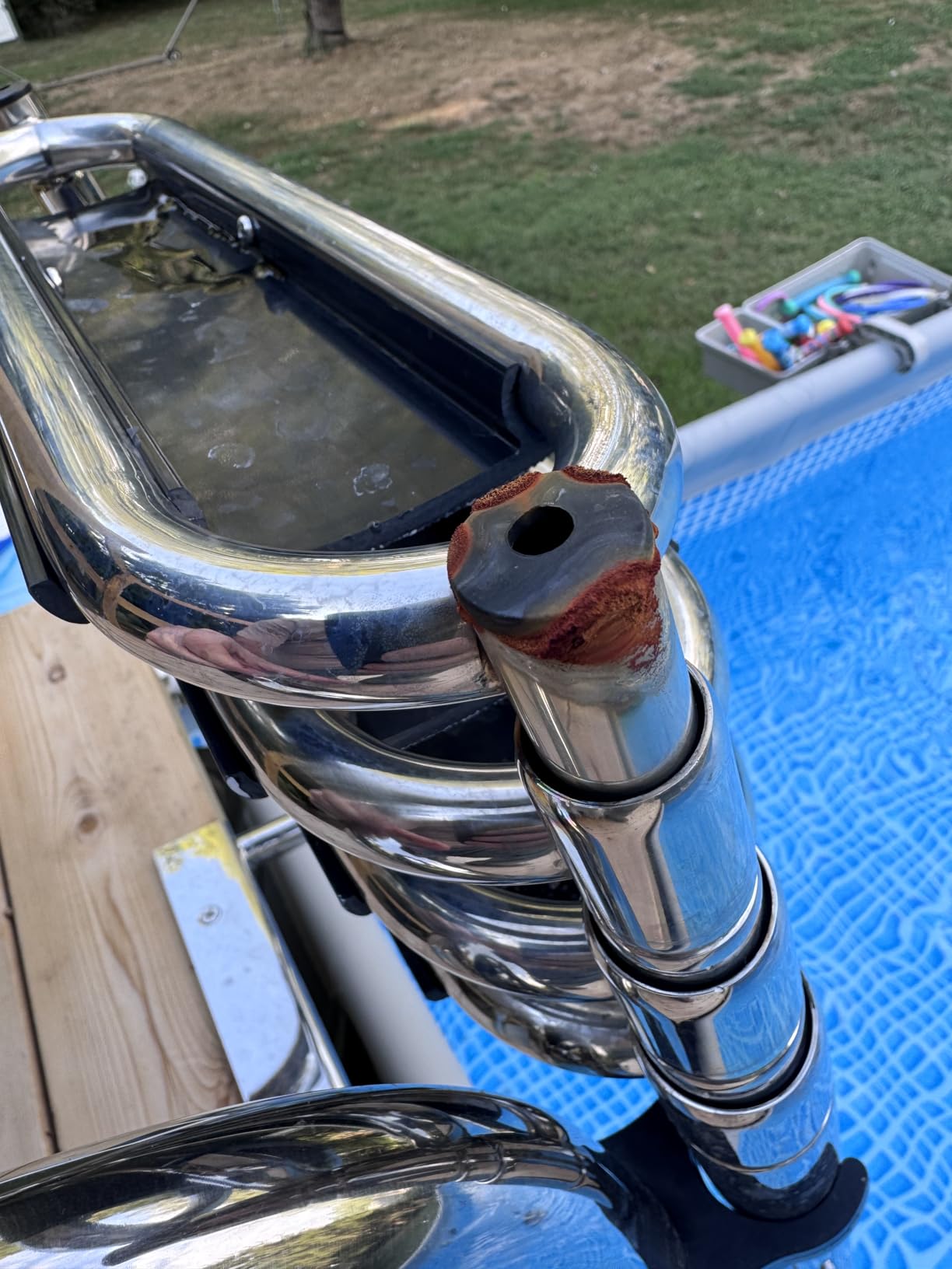 Heavy Duty Pontoon Boat Ladder, 316 Stainless Steel 4 Step Folding Ladder | Telescoping, Rear Entry Inboard, All Welded Reinforce, Wide Steps, Strong Handrails,Inboard Ladder, Dock Swim Deck Ladder customer photo 1