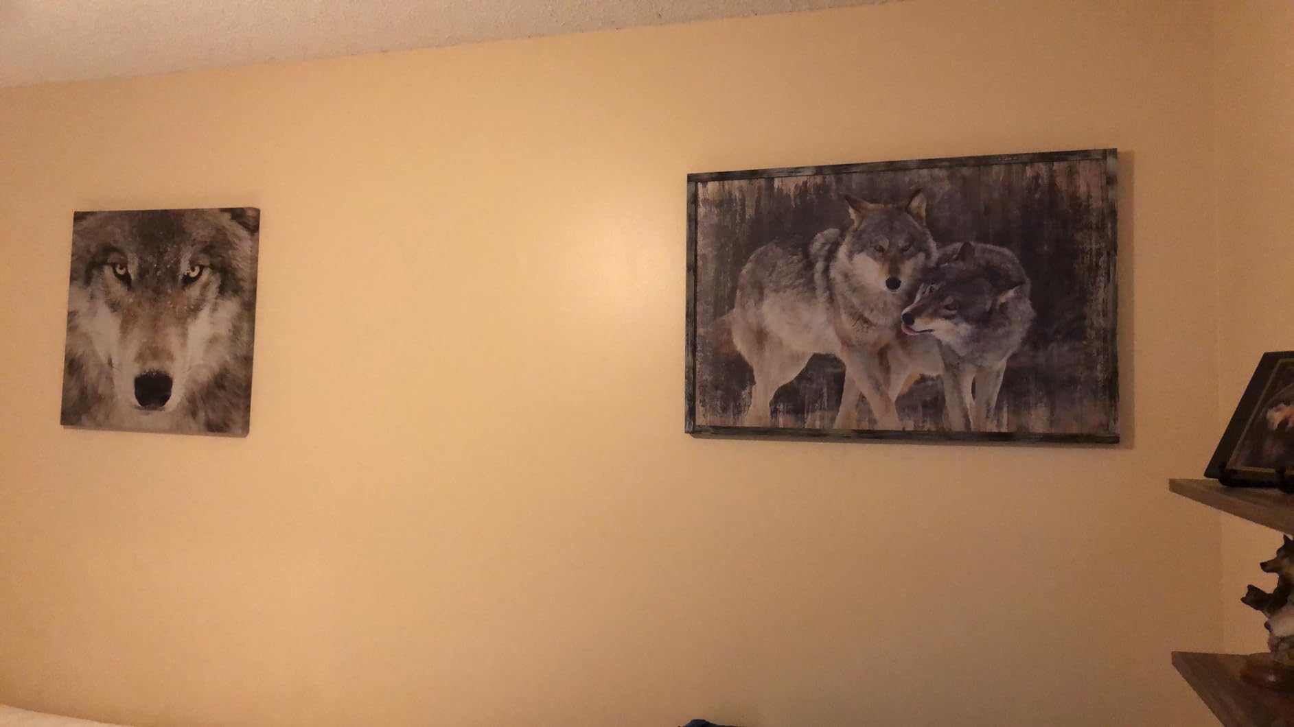 Wolf Framed Wall Art Decor: Western Farm Wooden Painting Wild Animals Picture Rustic Natural Wildlife Wolves Landscape Artwork Small Size for Bedroom Living Room 16'' x 11'' customer photo 2