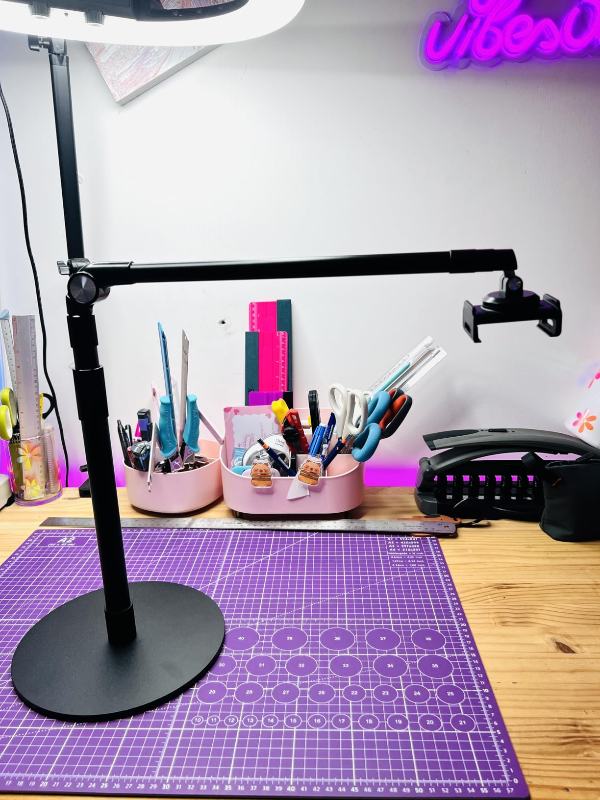 elitehood Overhead Phone Stand, Overhead Tripod for iPhone Desk Recording | Heavy Duty Aluminum, 15in Long Arm, 360 Swivel Tilt Overhead Phone Holder Mount for Video Recording Filming Painting Cooking customer photo 2