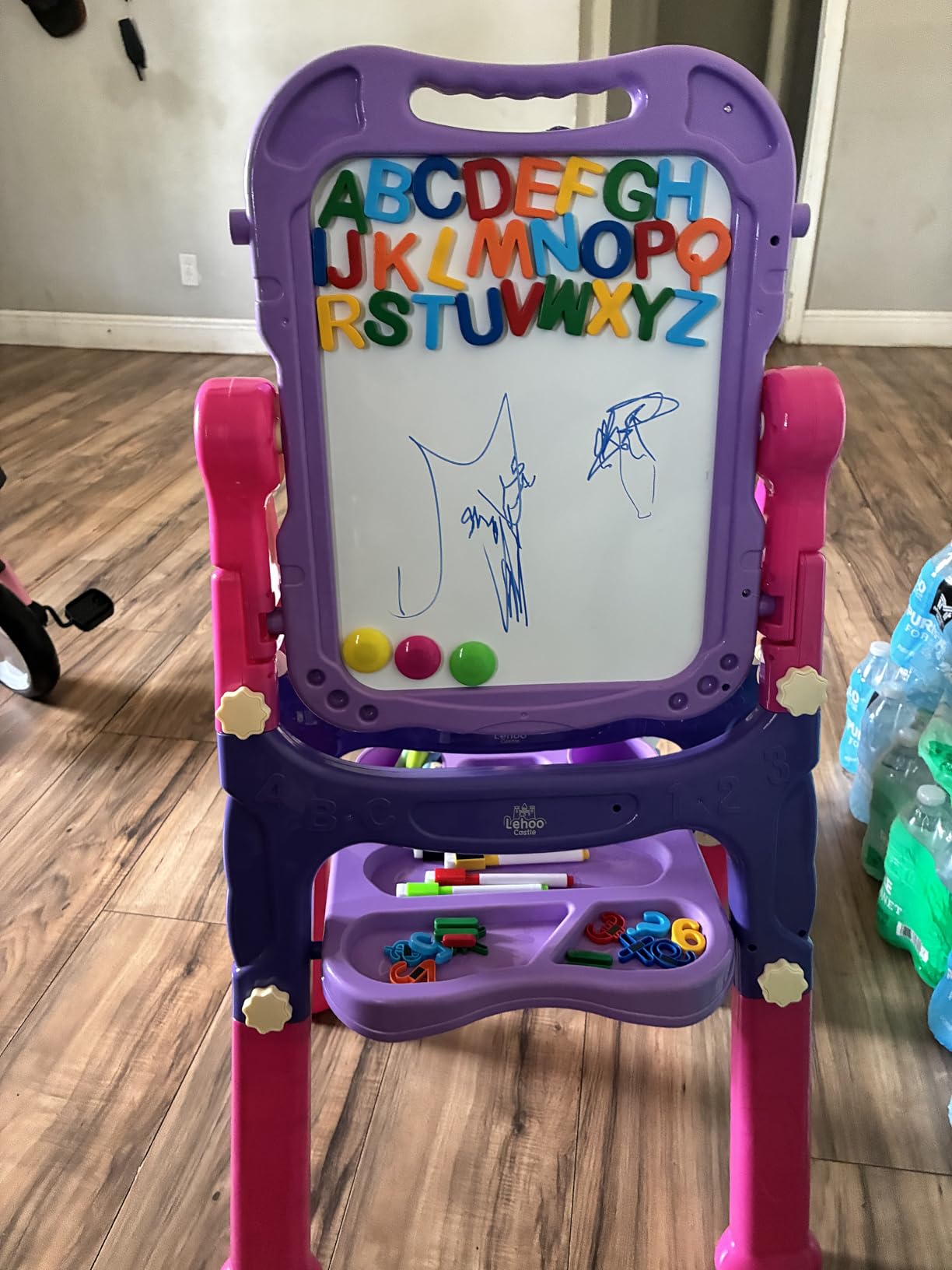 Lehoo Castle Easel for Kids 3-5, Magnetic Chalkboard Whiteboard (Blue) | Toddler Art Easel with Drawing Accessories, Adjustable Heights, Foldable, Gifts for 3 4 5 Year Old Girls Boys, Preschool Toys customer photo 1