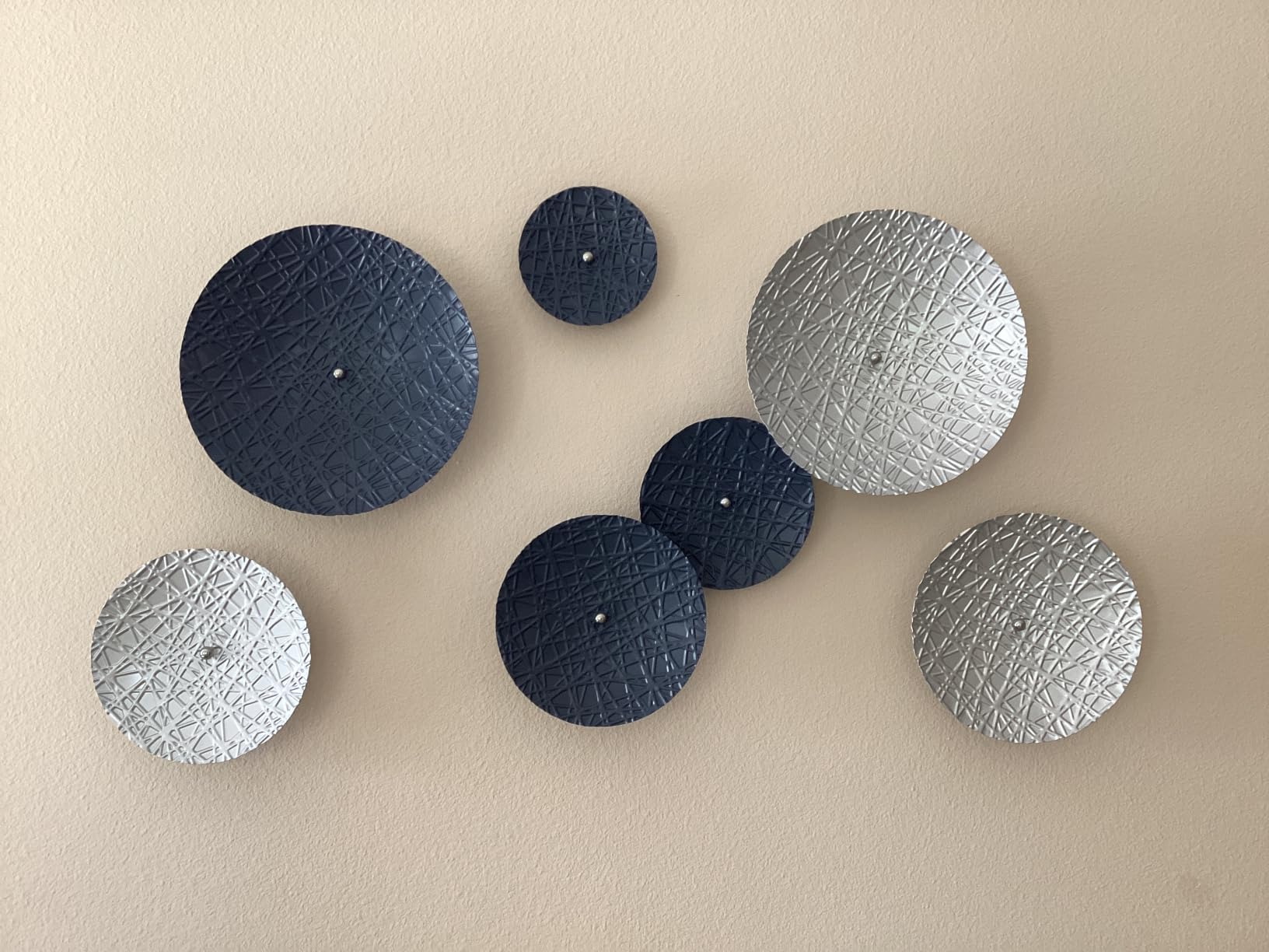 Silver and Gray Metal Wall Art Decor for Modern Living Room Hallway | 7PCS 3D DIY Art Plates, Different Sizes for Overlapping Effect, Hanging Sculpture for Apartment, Silver Home Decor, New Home Gift customer photo 1