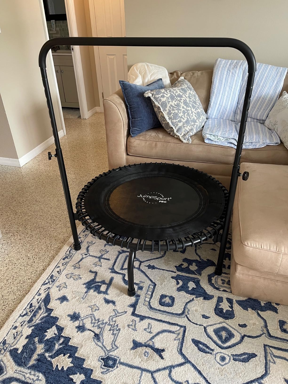 JumpSport 350 PRO 39 Inch Fitness Trampoline Indoor Rebounder Cardio Workout Equipment 300 lb Capacity customer photo 1