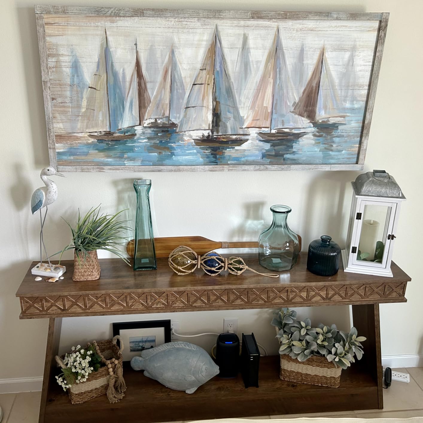 Beach Pathway Wall Art Framed: Coastal Wooden Artwork Hand Painted Seaside Painting Seascape Pictures Bedroom(40X20) customer photo 1