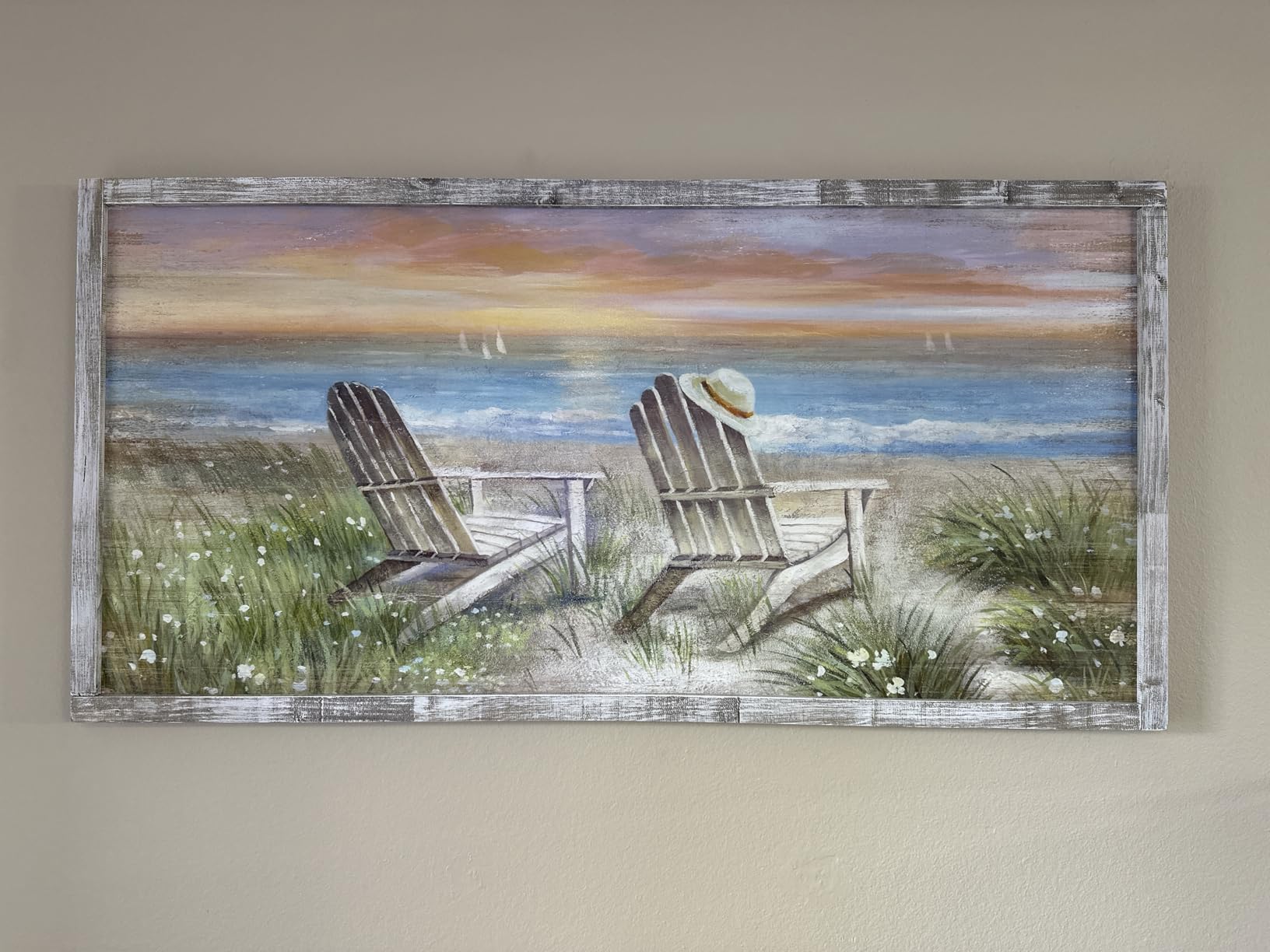 Beach Pathway Wall Art Framed: Coastal Wooden Artwork Hand Painted Seaside Painting Seascape Pictures Bedroom(40X20) customer photo 2