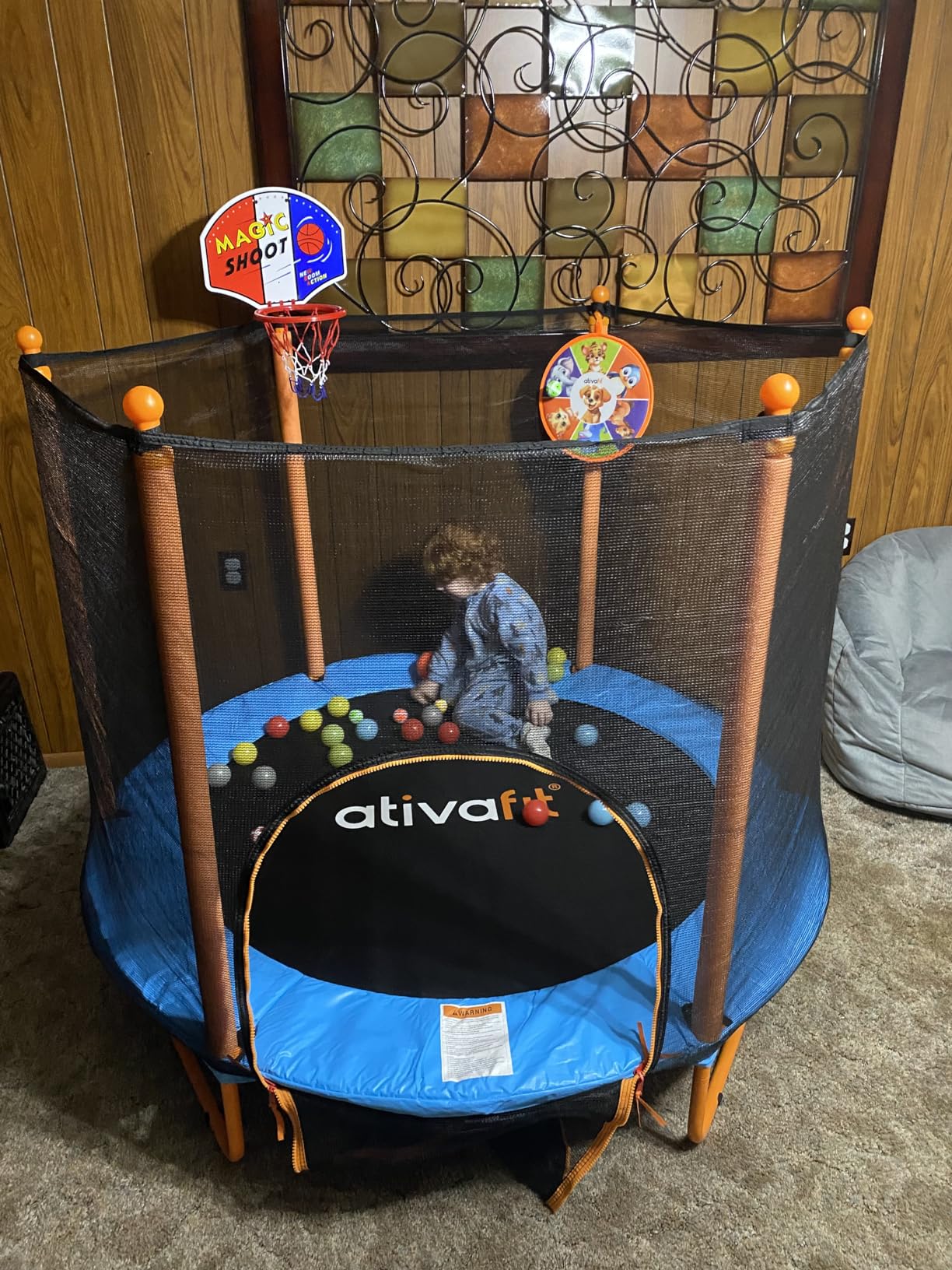 Ativafit 60'' Rebounder Trampoline Indoor Outdoor for Kids Ages 1-8, 5 FT Recreational Toddler Trampoline with Safety Enclosure Net Gifts with Basketball Hoop Dartboard Ocean Ball customer photo 2
