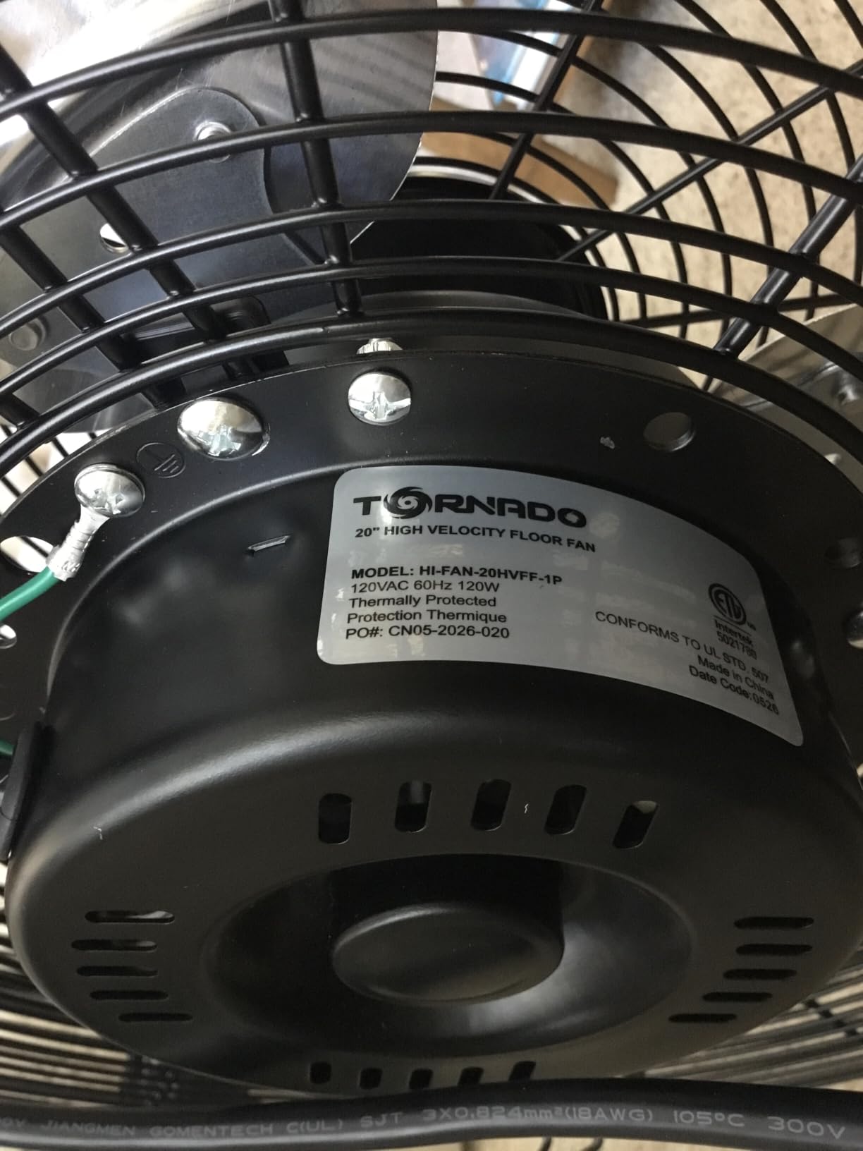 Tornado 20 Inch High Velocity Metal Floor Fan, 3-Speed Powerful Cooling for Industrial, Commercial, and Home Spaces, 120°Tilt, 6.0 FT Cord - UL safety Listed, Black customer photo 2