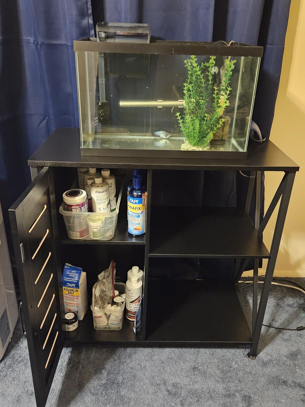 Herture 55-75 Gallon Fish Tank Stand, Aquarium Stand with Cabinet Accessories Storage, Heavy Duty Metal Frame, Aquarium Cabinet with Power Outlets 52
