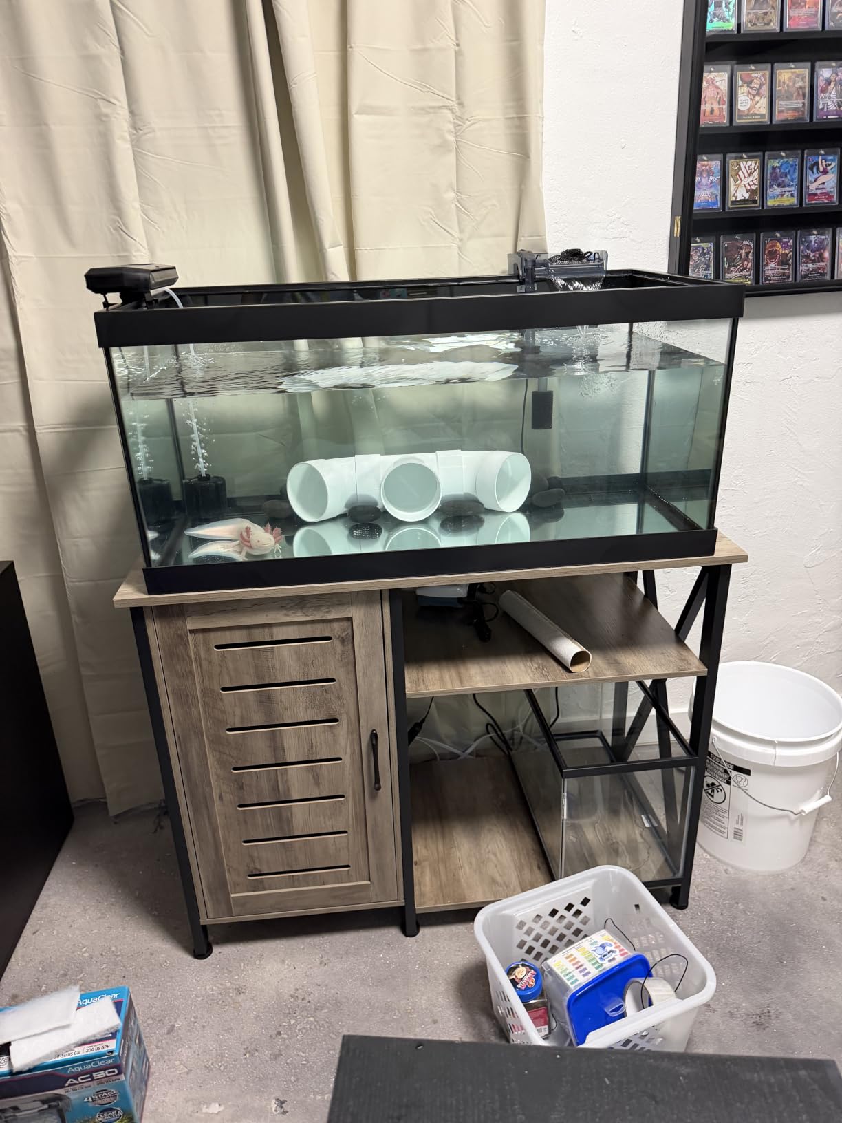 Herture 55-75 Gallon Fish Tank Stand, Aquarium Stand with Cabinet Accessories Storage, Heavy Duty Metal Frame, Aquarium Cabinet with Power Outlets 52
