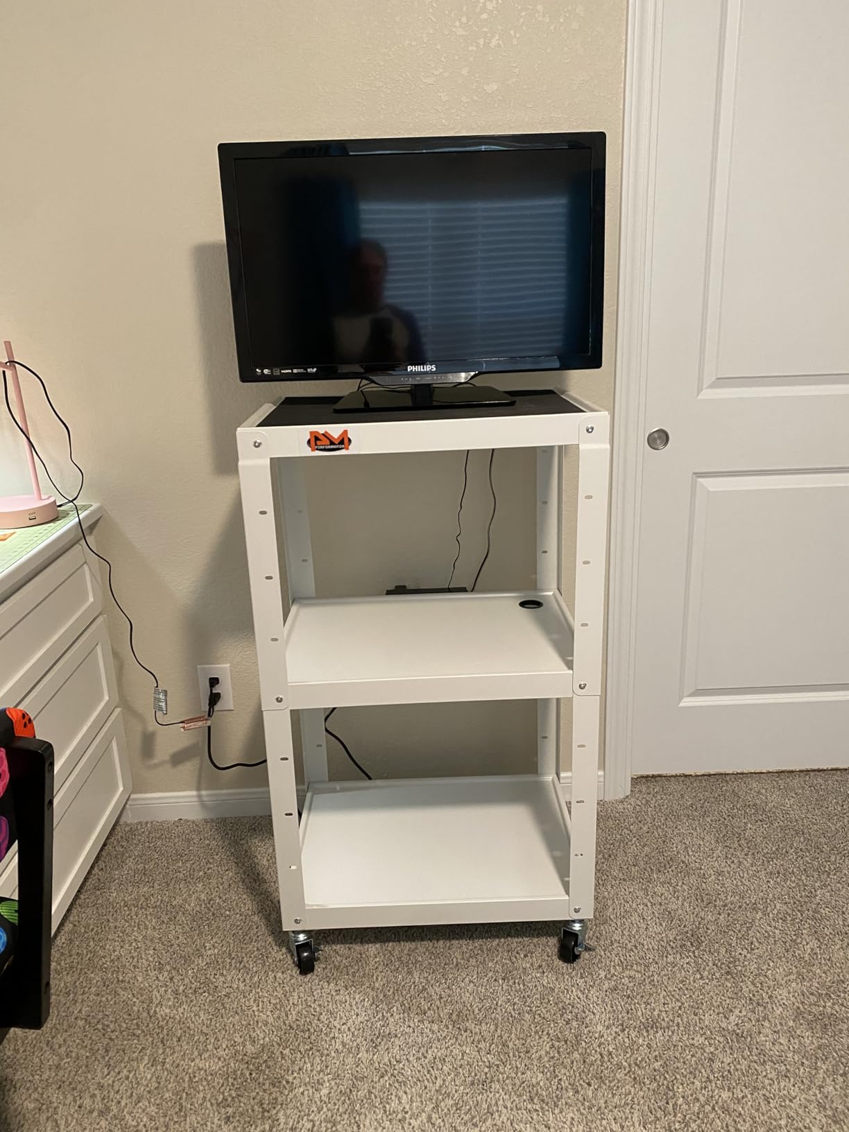 Auto Dynasty Adjustable AV Cart w/Power Strip, 4 ft Rolling Stand, Black | 25*18*42