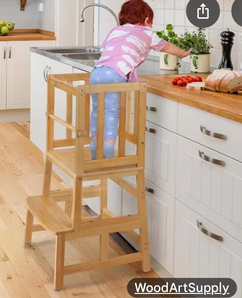 Foldable Toddler Learning Standing Tower, WOOD CITY Montessori Kitchen Step Stool Ideal Helper with 3 Adjustable Heights for Learning New Skills (Natural) customer photo 1