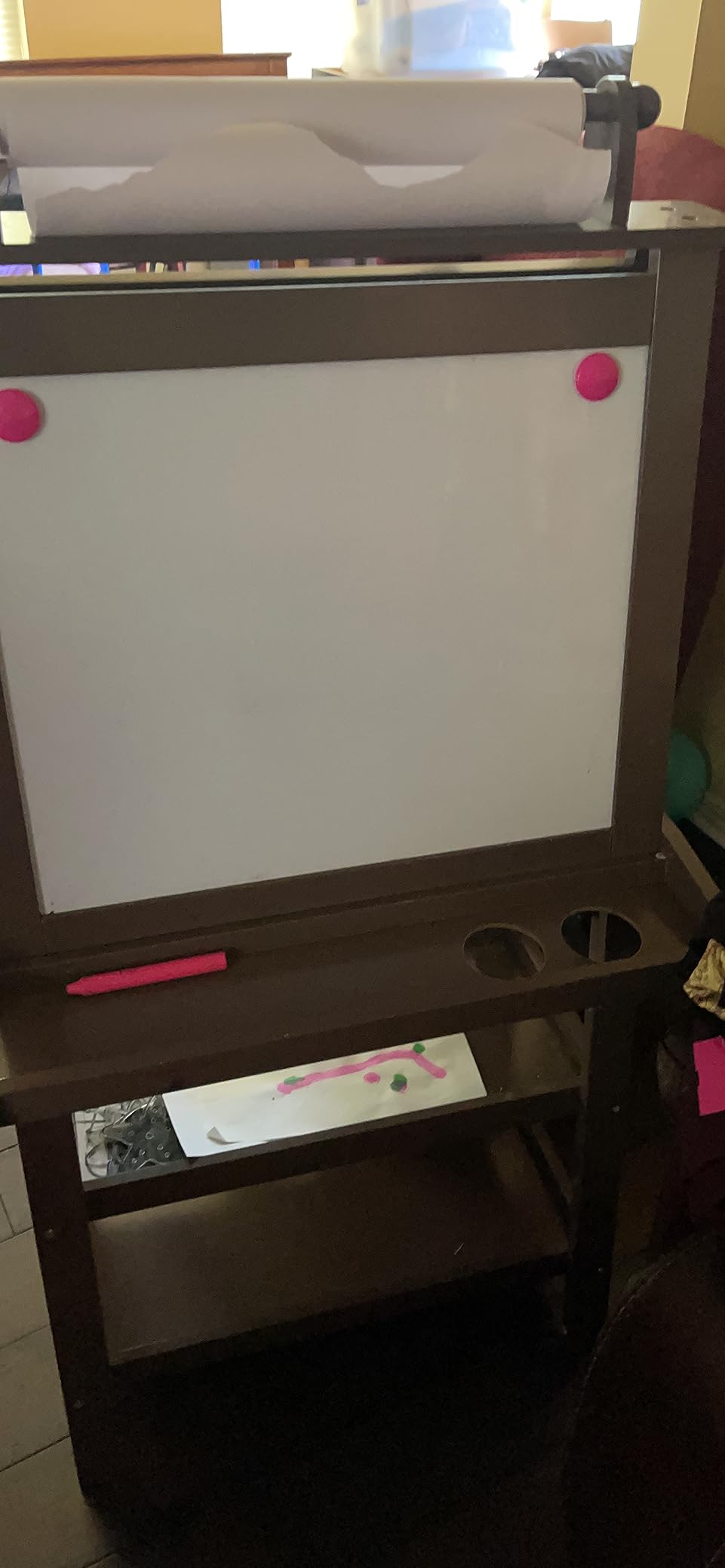 Costzon Kids Art Easel, 3 in 1 Double-Sided Painting Easel w/Magnetic Whiteboard, Chalkboard & Paper Roll, 2-Tier Storage Rack & 2 Boxes, Standing Easel for Kids Toddlers, Gift for Boys, Girls (White) customer photo 1
