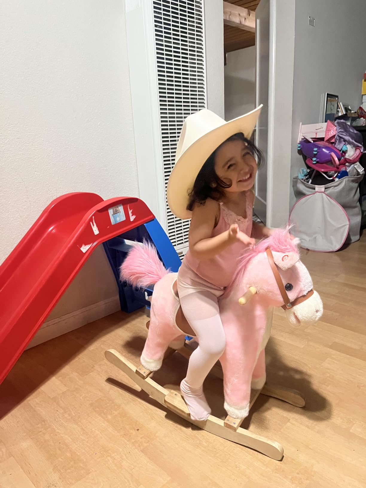 Qaba Rocking Horse Plush Animal on Wooden Rockers, Baby Rocking Chair with Sounds, Moving Mouth, Wagging Tail, Brown customer photo 2