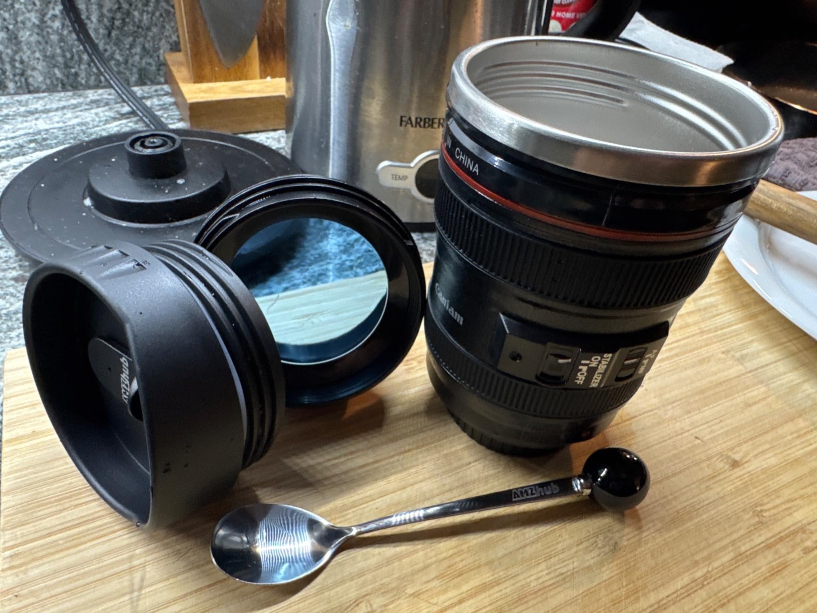 Camera Lens Coffee Mug,Travel Coffee Cup,Stainless Steel Lens Mug Thermos Camera Mugs with Lid and Spoon,Cool Gifts for Photographers Men and Women customer photo 1