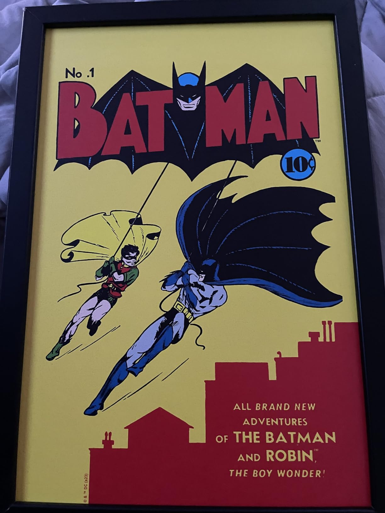 DC Comics Batman Comic Book Cover Framed Wood Wall Decor | Retro Batman Wall Art for Man Cave or Movie Room customer photo 1