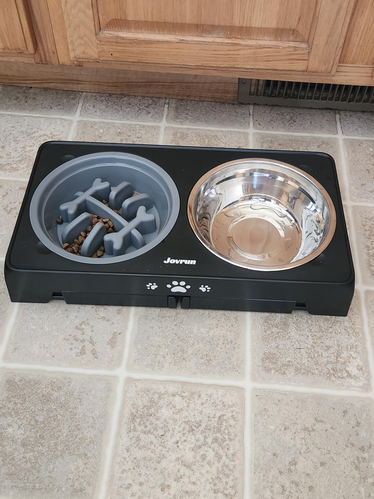 Jovrun Elevated Dog Bowls for Medium Large Size Dogs, Non-Slip Dog Feeder with 1*Stainless Steel Dishes & 1*Slow Feeder Bowl, 5 Heights Adjustable Raised Bowls to 3.15''-8.66''-9.84''-11.02''-12.2'' customer photo 2