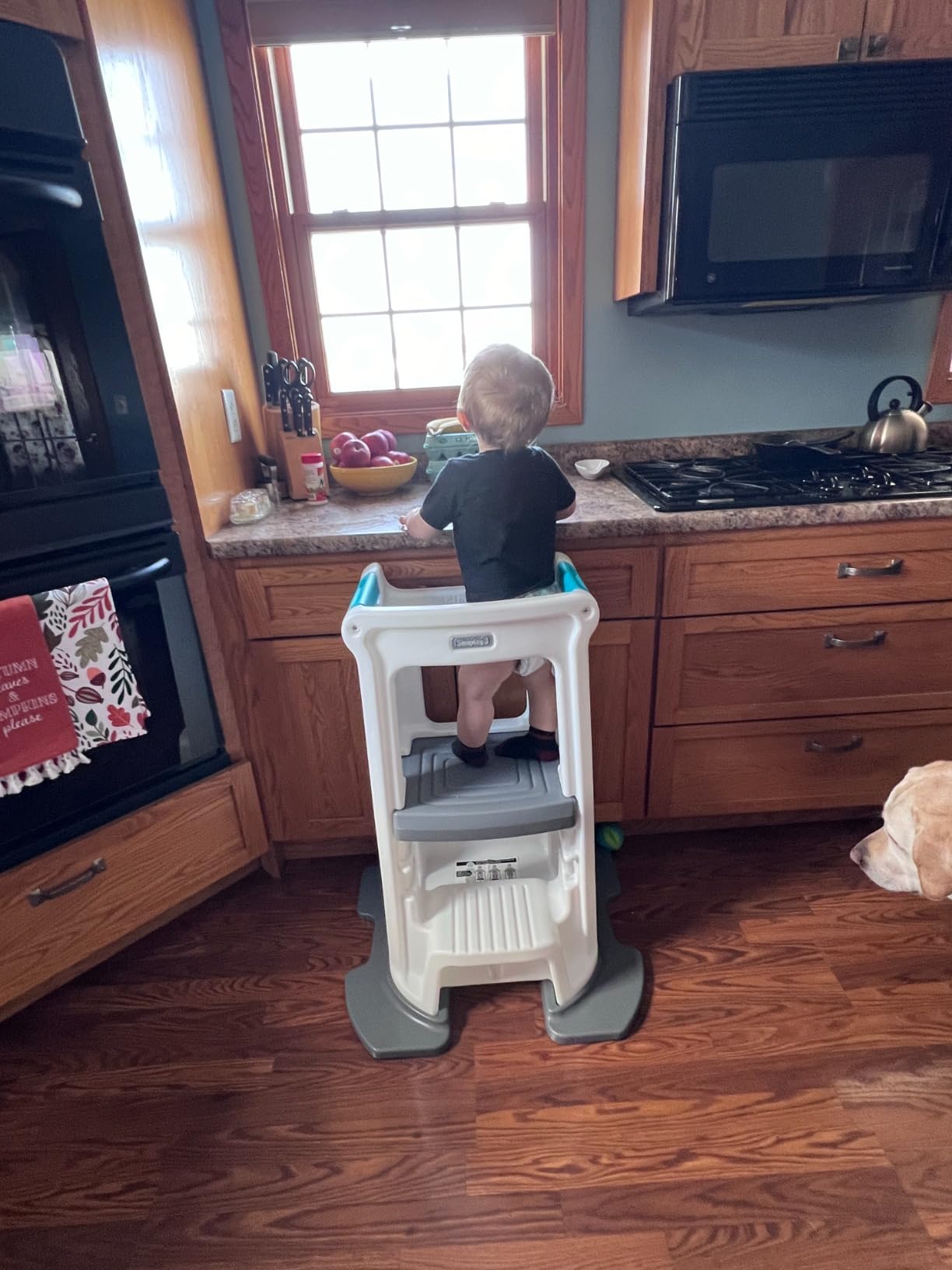 Simplay3 Toddler Tower Montessori Standing Kitchen Step Stool with Sturdy Stabilizing Base and Adjustable Platform, Ages 18 Months to 5 Years, Gray customer photo 1
