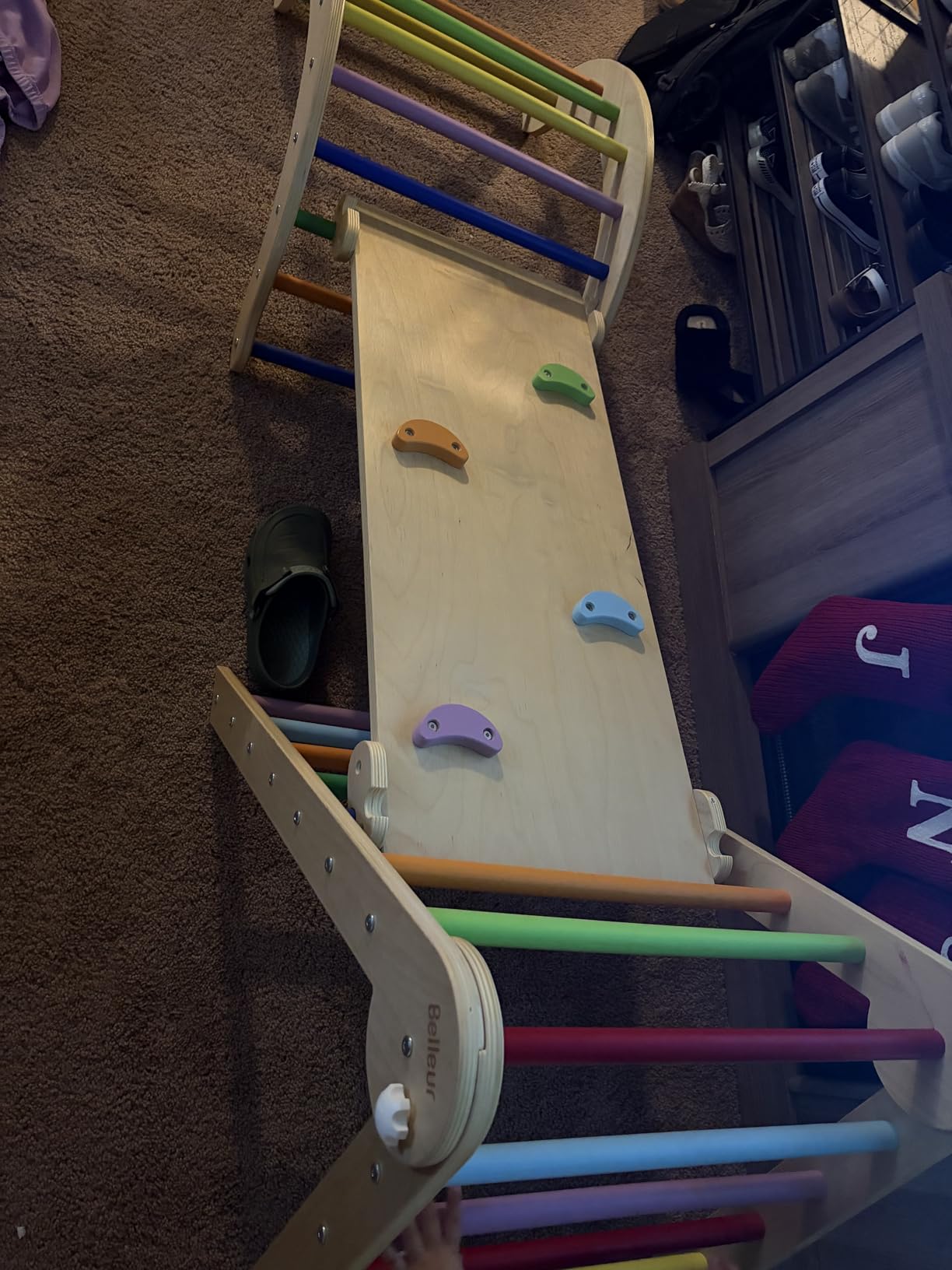 Belleur Pikler Triangle Set, 7-in-1 Foldable Climbing Toys for Toddlers 1-6 Years Old, Wooden Montessori Climbing Set with Arch, Ramp & Ladder, Baby Indoor Climber Jungle Gyms - Rainbow customer photo 1