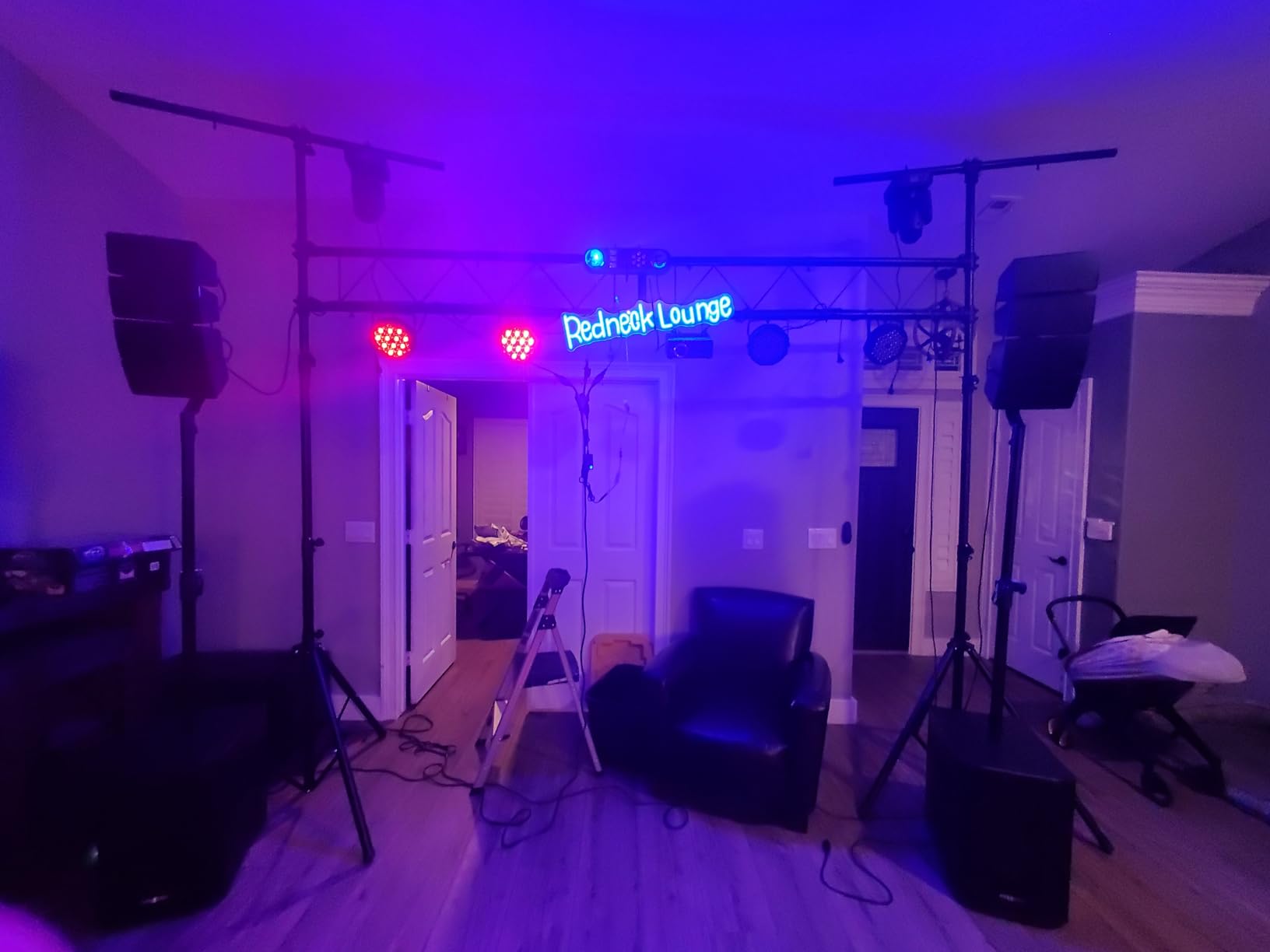 S AFSTAR DJ Light Stand, 14 FT Heavy Duty Metal Lighting Truss System W/Adjustable T Bars, 32 Mounting Points & Triangle Foot, Portable Light Truss for Audio Stage, 220 Lbs Load(Lights Not Included) customer photo 2