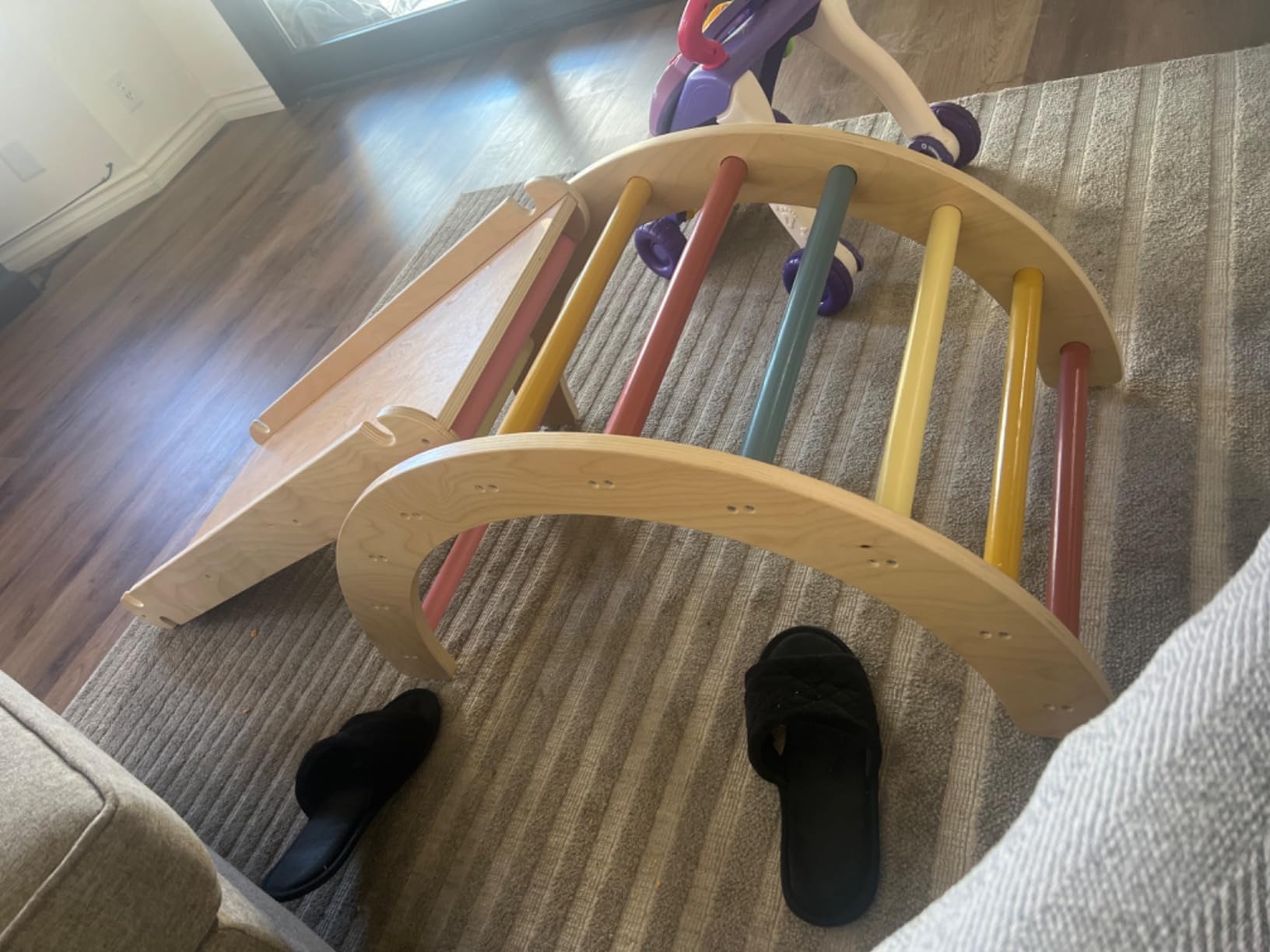 LOL-FUN Foldable Pikler Triangle Climbing Toy with Slide for Toddlers 1-3 | Sturdy solid wood construction supports up to 110 lbs, water-based paint, anti-slip rubber base designed safe for ages 1-3 customer photo 2