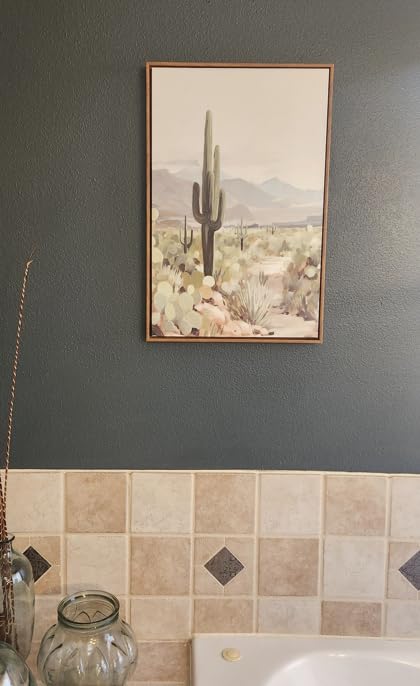 SIGNFORD Framed Canvas Print Wall Art Serene Desert Landscape with Tall Cactus Nature Wilderness Illustrations Modern Art Decorative Relax/Calm for Living Room, Bedroom, Office - 24