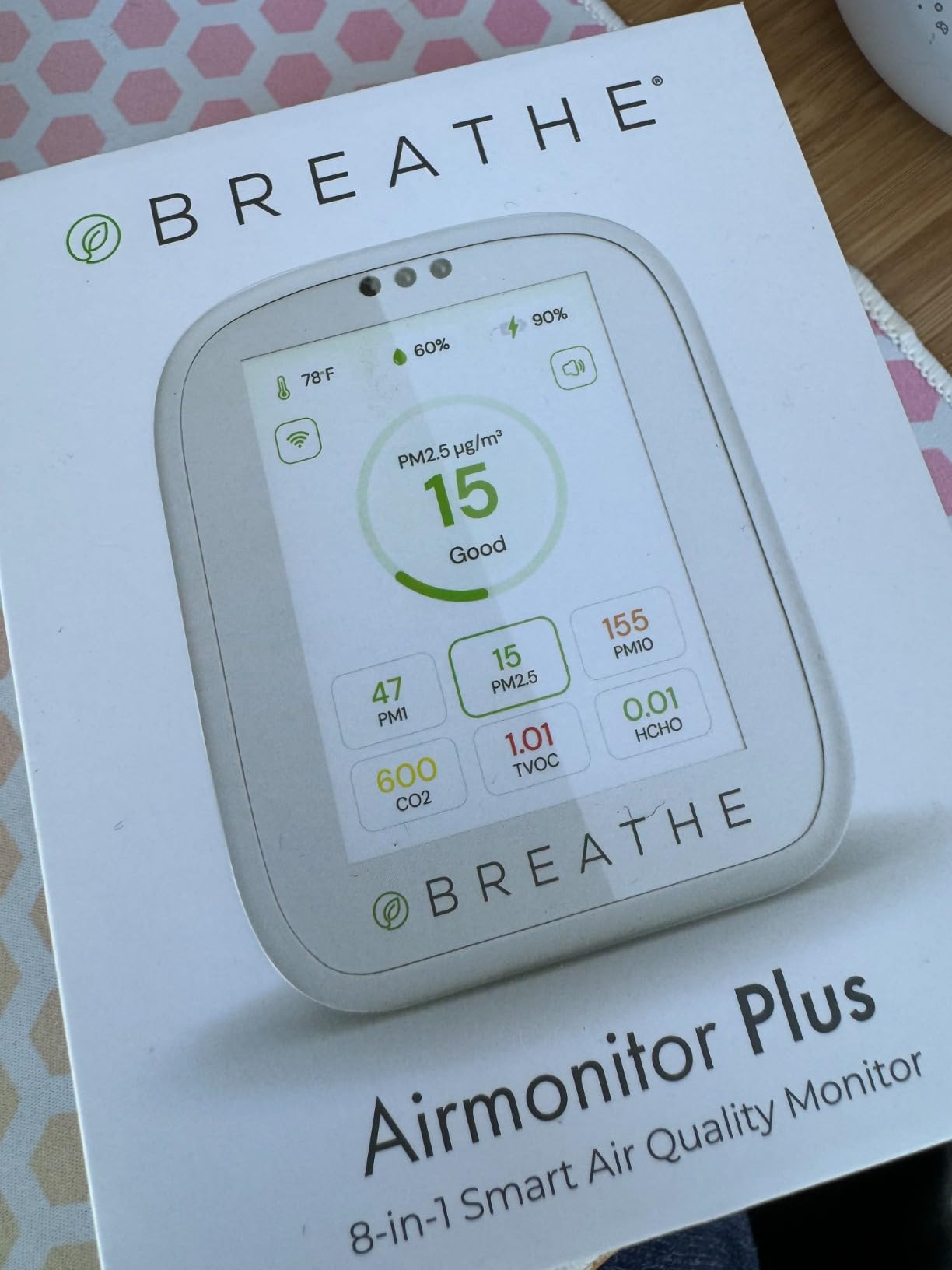 BREATHE Airmonitor Plus Indoor Air Quality Monitor - Smart CO2, PM1 PM2.5 PM10, VOC & Formaldehyde Sensor | Professional-Grade Air Monitor with App customer photo 1
