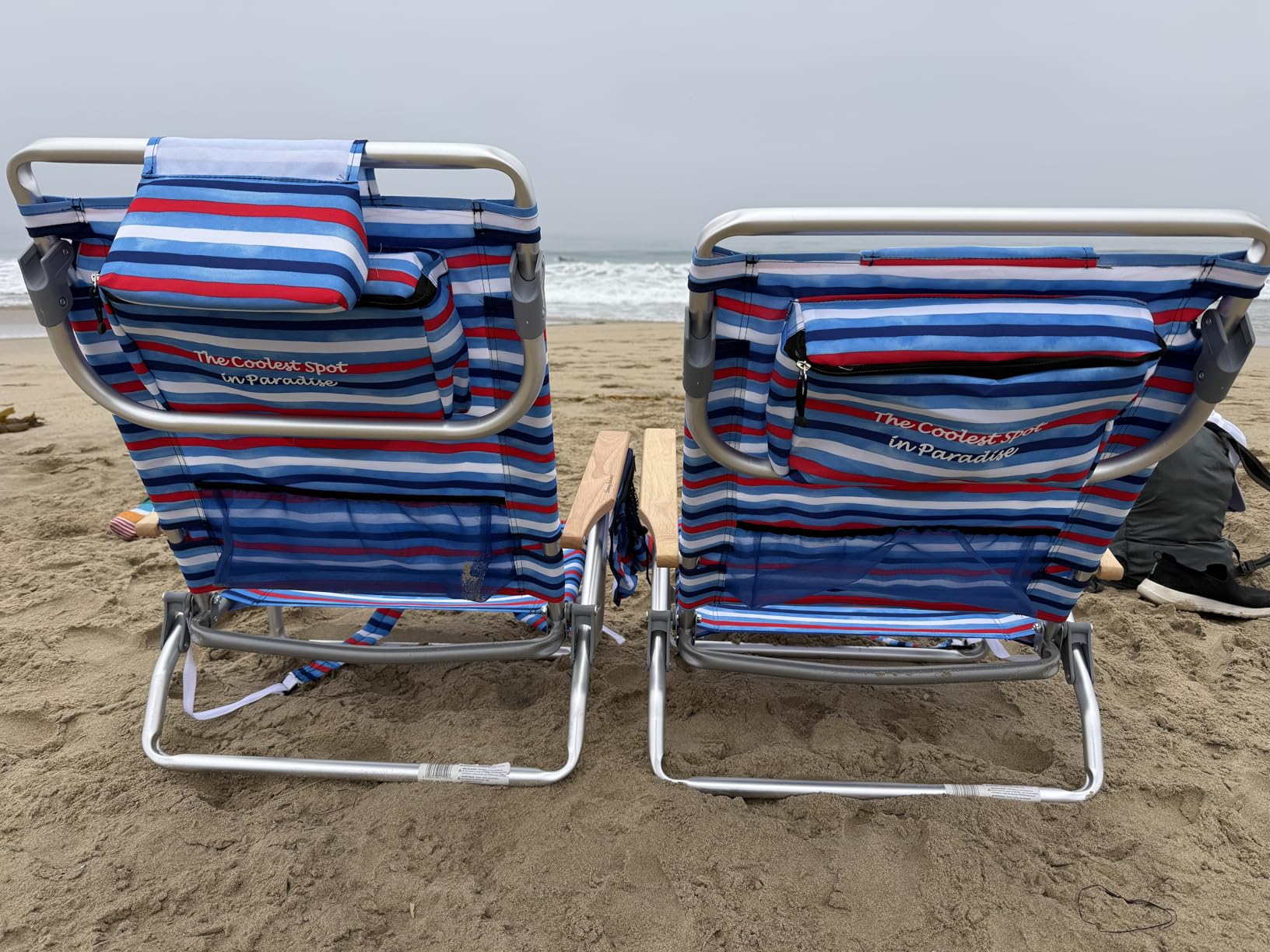 Tommy Bahama 2-Pack 5-Position Classic Lay Flat Backpack Beach Chair with Cooler and Cup Holder, Portable Folding Beach Chair for Tanning, Blue/Green customer photo 2