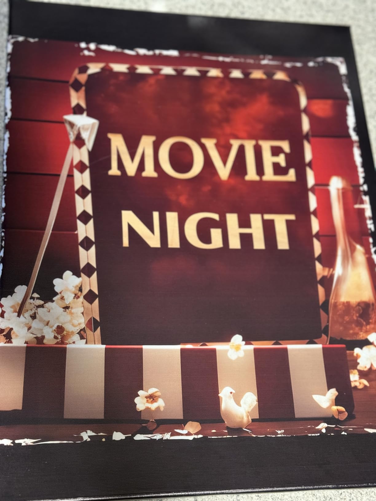 ZXHYWYM Wall Art 3 Piece Movie Sign Canvas Print Black and Red Popcorn Painting Modern Home Theater Room Media Cinema Wall Decor Frame (11x14x3) customer photo 2