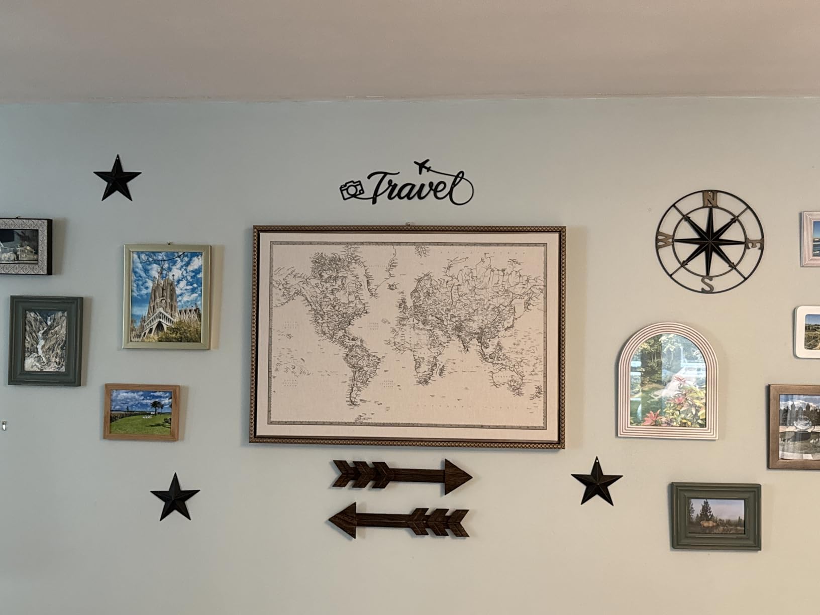 Kate and Laurel Sylvie Beaded Vintage Black and White World Map Vintage Framed Canvas Wall Art by The Creative Bunch Studio, 23x33 Gold, Modern Geographical Map Decor customer photo 2