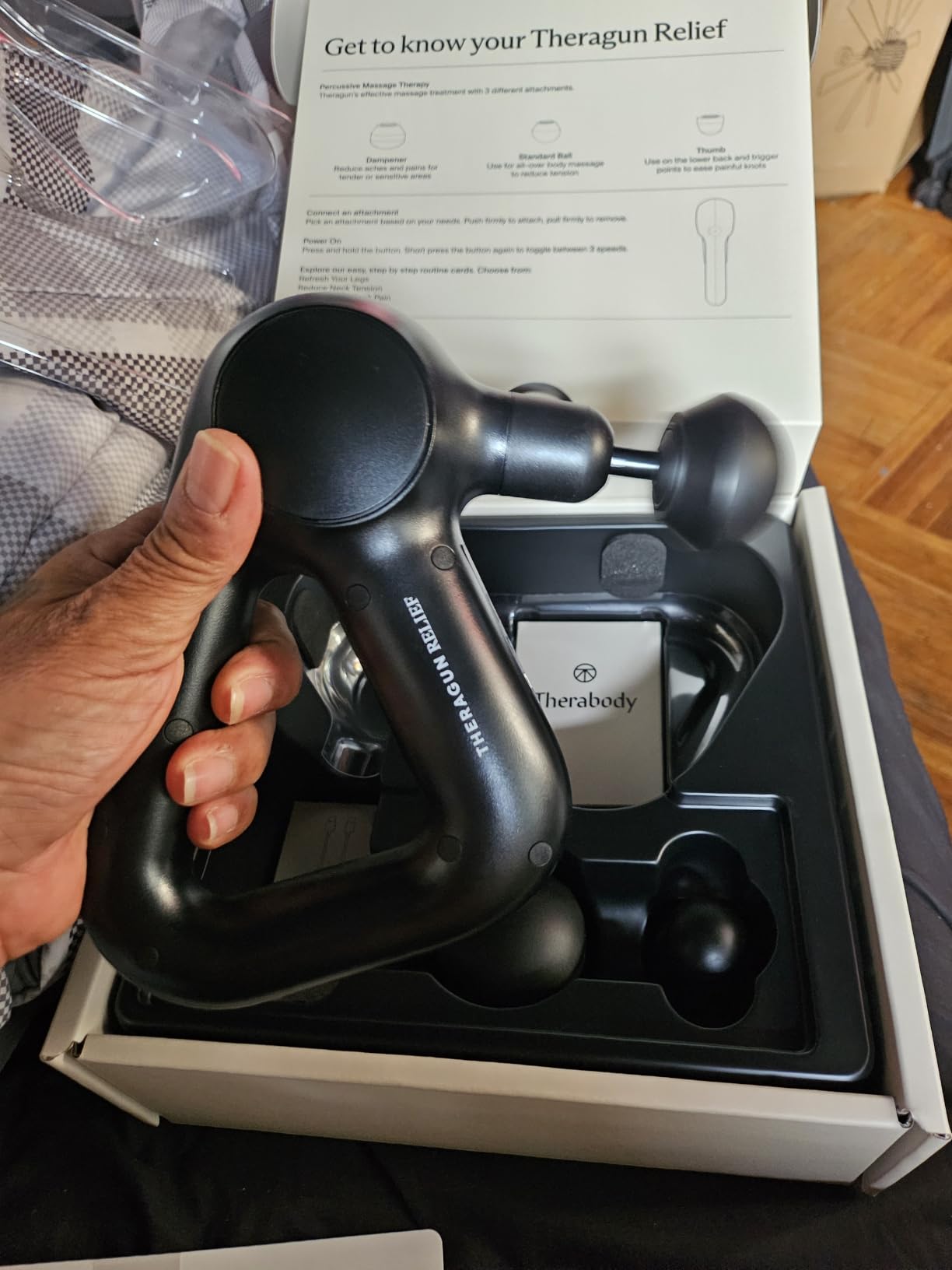 TheraGun Therabody Relief Massage Gun for Daily Comfort, 3-Speed, Quiet Handheld Percussion Muscle Massager for Back, Leg and Shoulder Pain Relief, Lightweight, Ergonomic Grip customer photo 2
