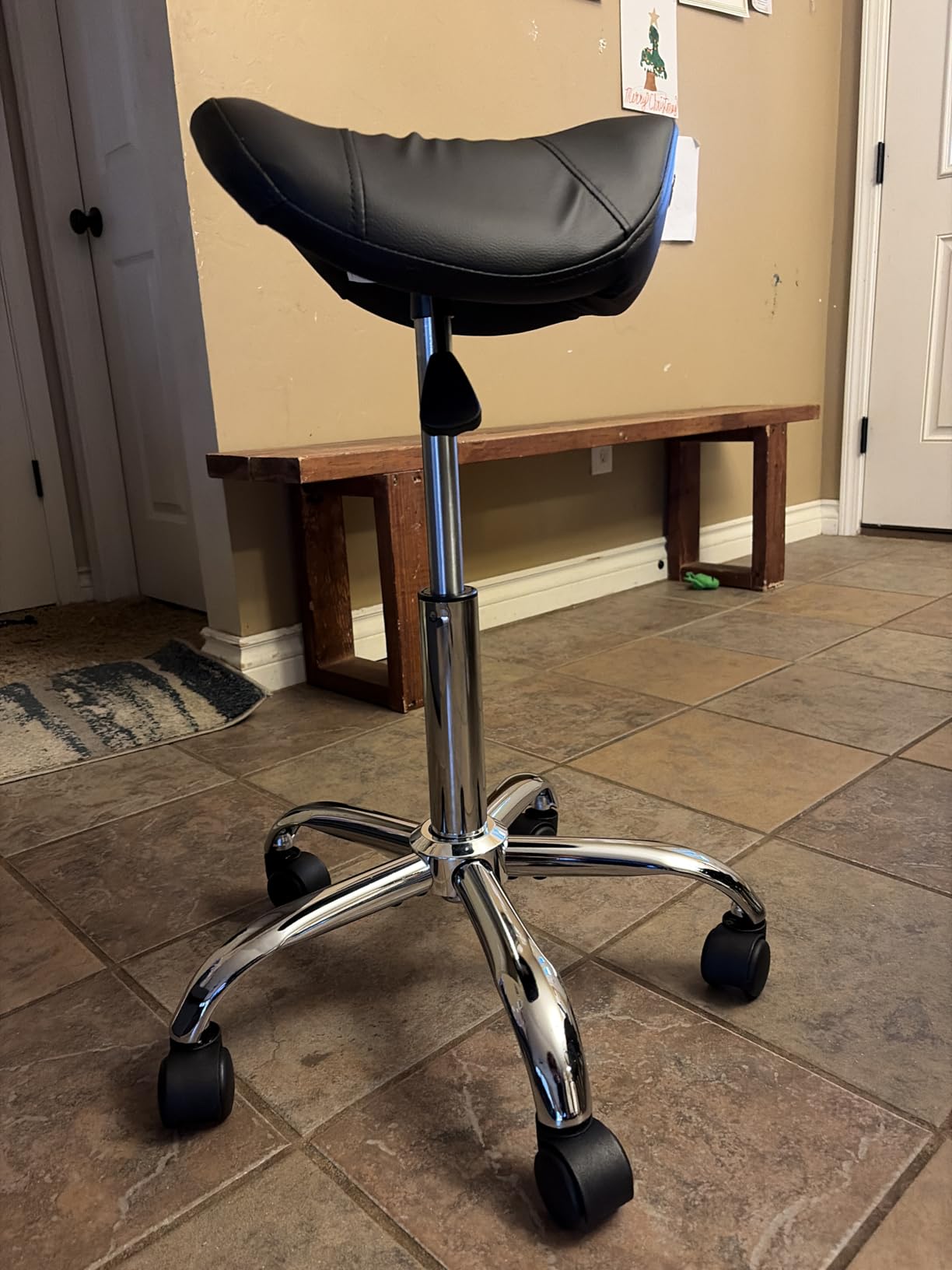 FIRAVOE Saddle Stool, Swivel Saddle Stool with Wheels, Adjustable Rolling Stool 18