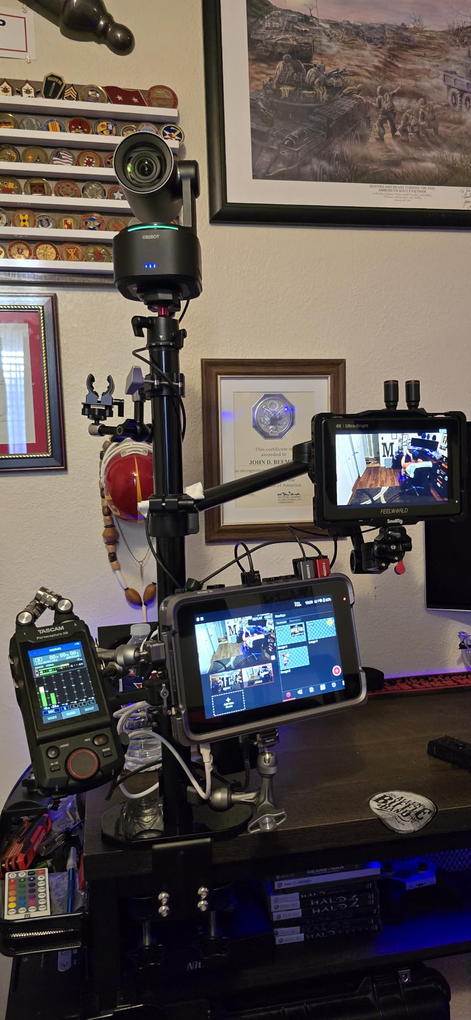TARION Camera Desk Mount Overhead DSLR Arm Stand Titanrig Lite Z | Double C Clamp, 17.6 lbs Load Capacity, Extra Tablet Holder, 1/4