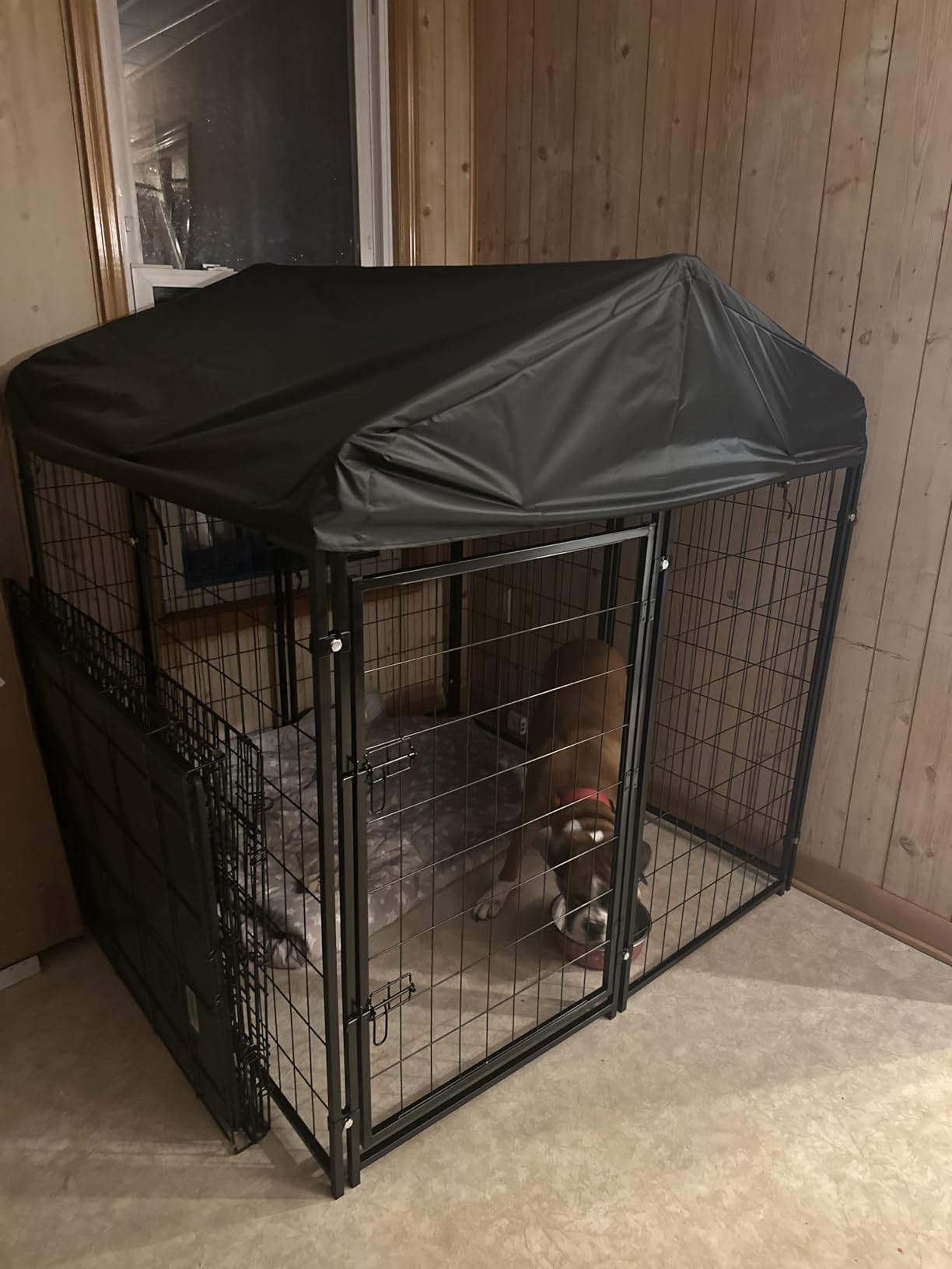 Dog Kennel Outside with Roof, 8'x6'x4' Outdoor Dog Kennels for Large Dogs, Heavty Duty Welded Dog Crate Playpen with UV-Resistant Waterproof Cover customer photo 1