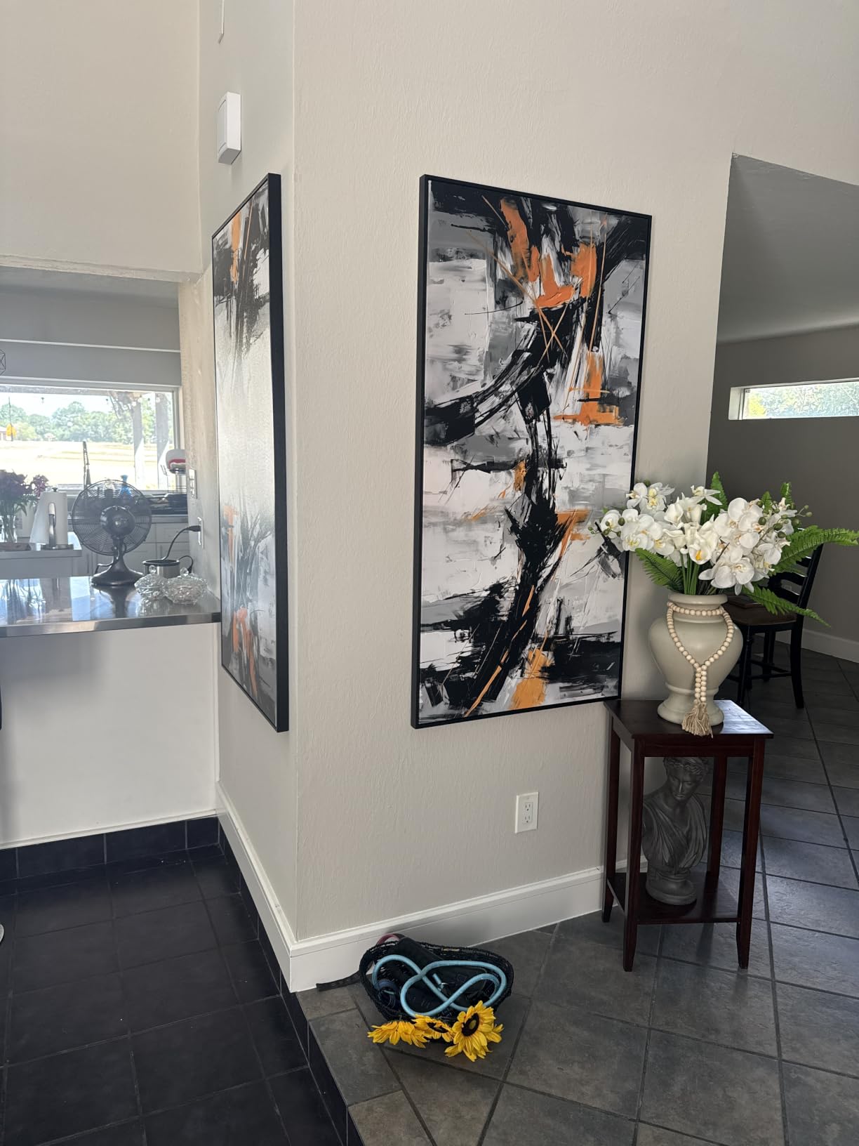 Framed Large Abstract Canvas Wall Art Modern Wall Art for Living Room - Canvas Wall Decor for Office and Home - Framed Artwork for Walls Black, White, Gray and Unique Orange Accents 29x58in customer photo 1