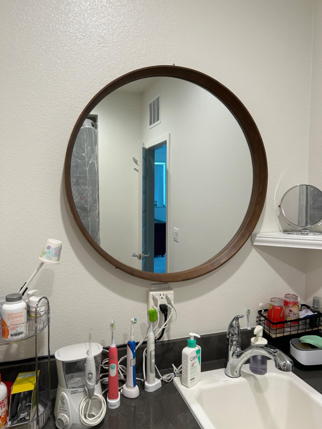 24''Round Wood Mirror, Circle Mirror, Boho Style Wall Decor, Nursery Mirror | Hanging Mirror, Decorative Mirror, Rustic Wall Mirror for Bedroom, Living Room, Hallway, Home Office, Kids Room (Brown) customer photo 2