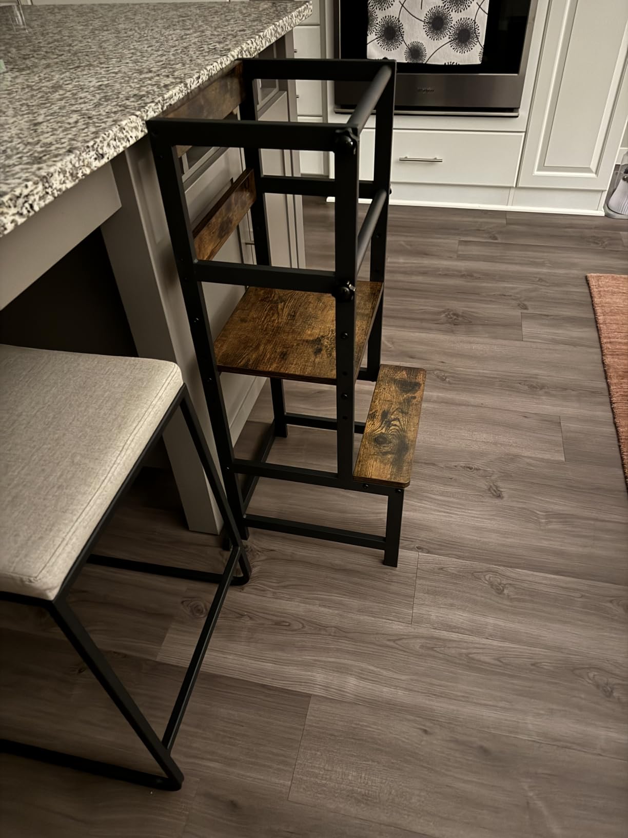 Kitchen Step Stool for Toddlers, Height Adjustable Toddler Tower with Safety Rail, Steel and Wood Toddler Kitchen Stool Helper Kids, Stool for Kids, Learning Tower, Kids' Desk Brown customer photo 2