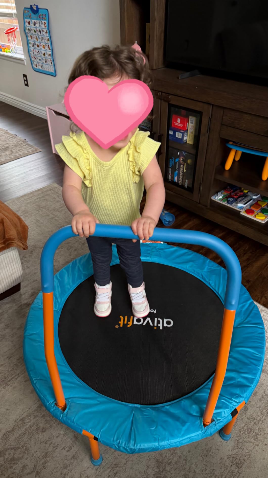ATIVAFIT 36-Inch Toddler Trampoline with Foam Handle, Foldable Indoor Outdoor Mini Rebounder for Kids Ages 2-6 customer photo 1