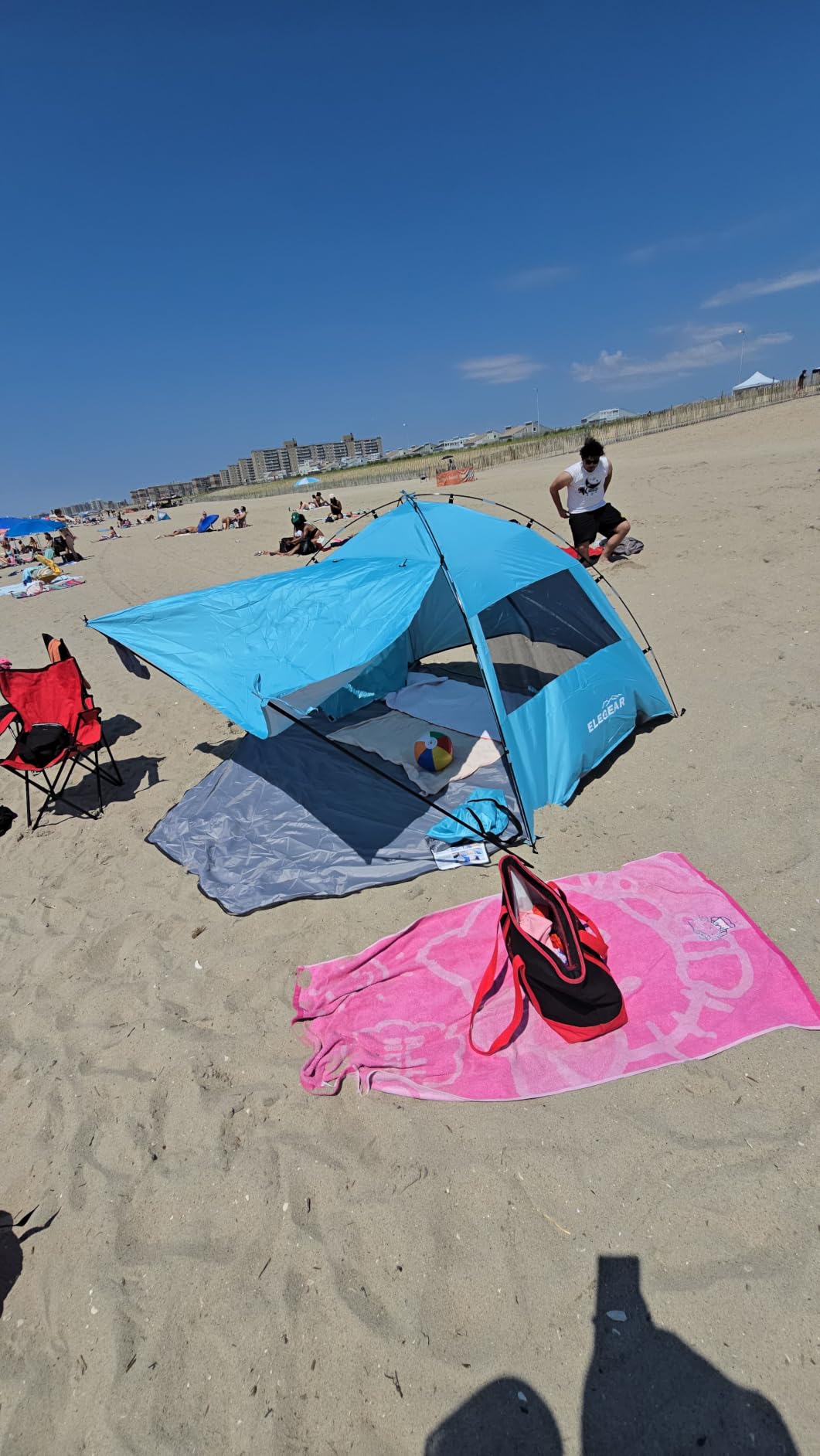 Elegear CumbreX Beach Tent Sun Shelter with Canopy, 4-5 Person Pop Up Beach Tent, Easy Setup UPF 50+ UV Protection Portable Lightweight Double Silver Coating Beach Cabana Sun Shade Shelter - Sky Blue customer photo 1