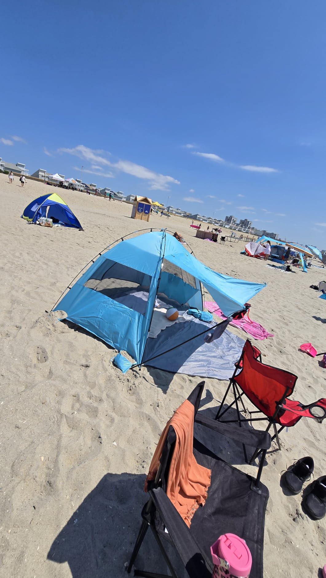 Elegear CumbreX Beach Tent Sun Shelter with Canopy, 4-5 Person Pop Up Beach Tent, Easy Setup UPF 50+ UV Protection Portable Lightweight Double Silver Coating Beach Cabana Sun Shade Shelter - Sky Blue customer photo 2