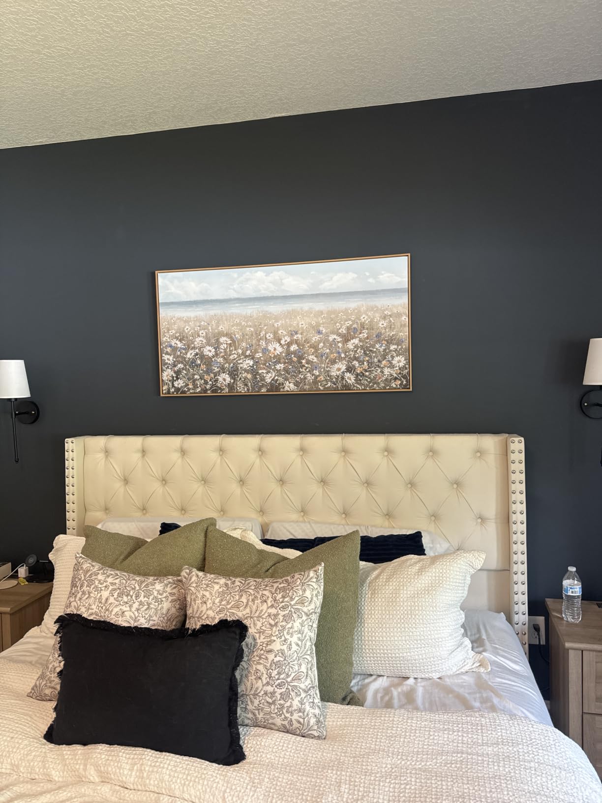 Amatop Large Wall Art for Living Room Framed Boho Beach Coastal Floral Ocean Wall Picture Farmhouse Daisy Flower Sea Canvas Print Nautical Neutral Vintage Warm Artwork Home Bedroom Office Decor 48x24 customer photo 1